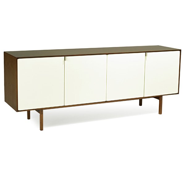 FLORENCE KNOLL; KNOLL ASSOCIATES Cabinet: FLORENCE KNOLL (b. 1917) KNOLL ASSOCIATES Cabinet (no. 541), New York, 1950s; Walnut, lacquered wood, chromed steel; Unmarked; 29" x 75 1/2" x 18"