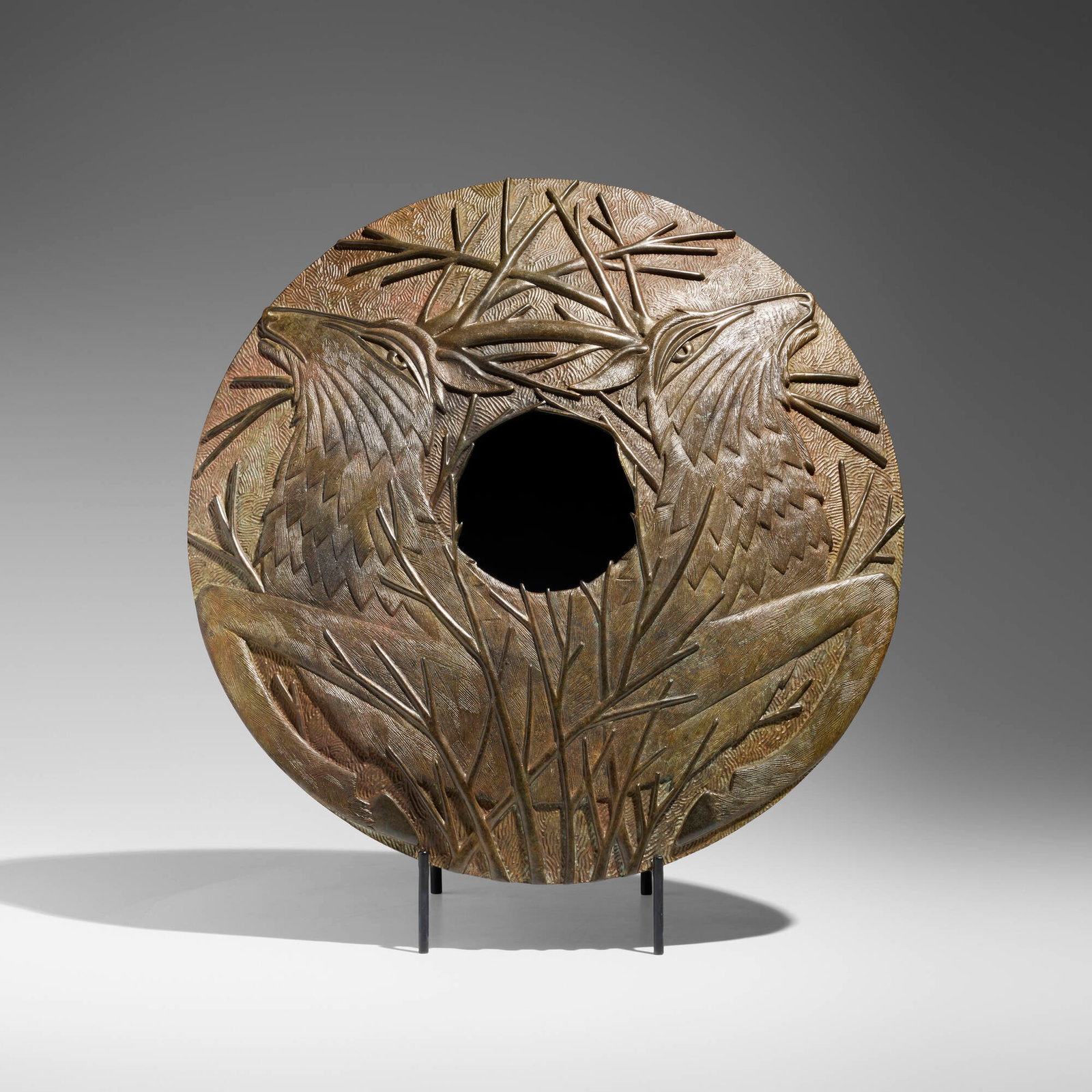 Ron Layport, Elk Fathers: Ron Layport Elk Fathers c. 2010 bronze 7 h x 25 w x 25 d x 18.625 dia in (18 x 63 x 63 x 47 cm) Incised signature and number to underside 'Layport 2/10'. This work is number 2 from the edition of