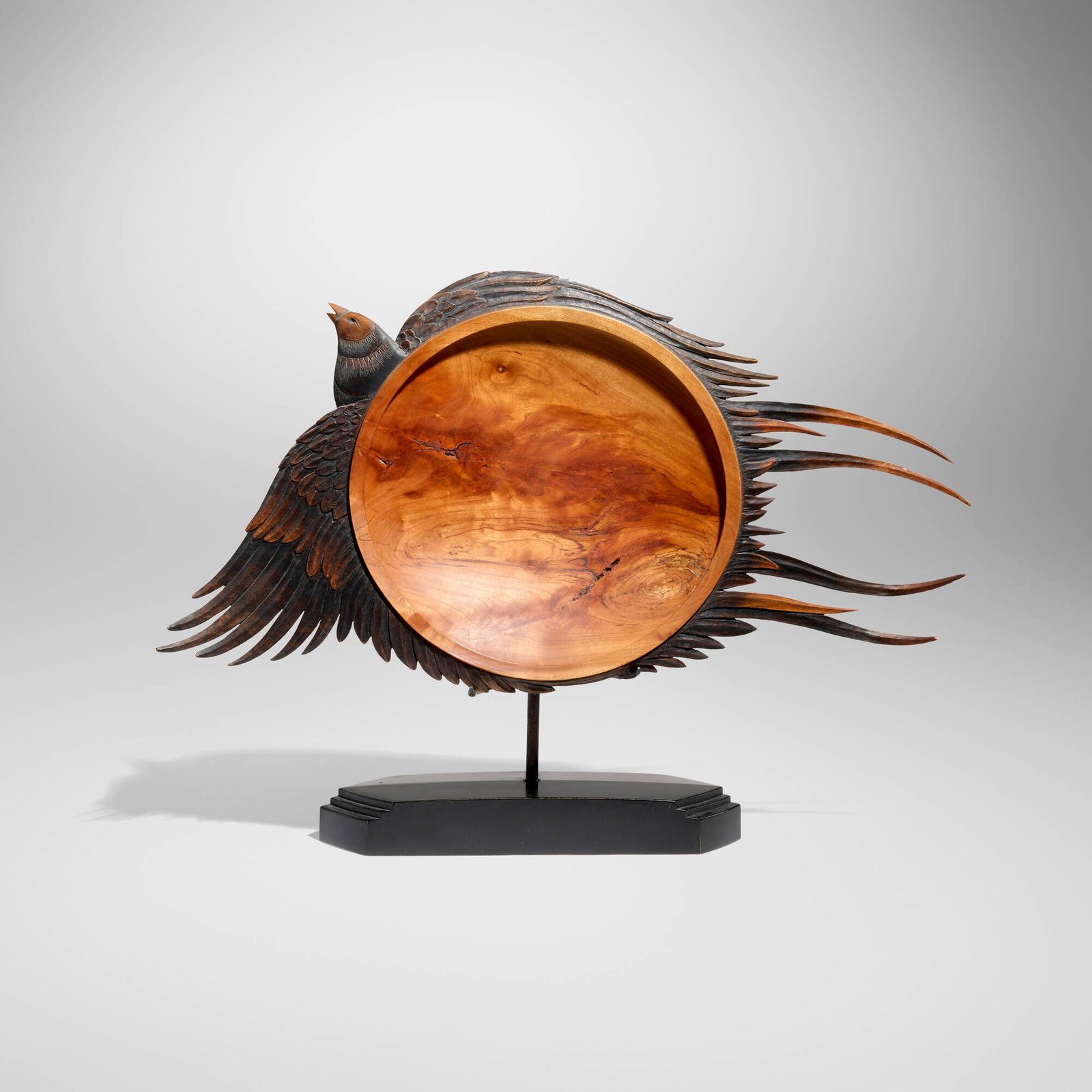 Ron Layport, Morning Bird: Ron Layport Morning Bird 2001 cherry, dye 16 h x 21.5 w x 4.25 d in (41 x 55 x 11 cm) Incised signature and date to reverse of sculpture 'Layport 2001'. Incised signature, title and date to