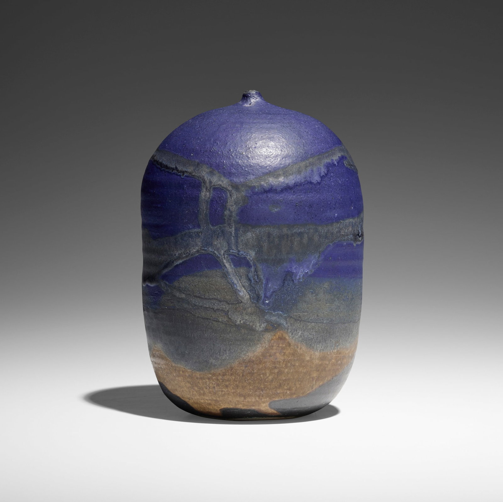 Toshiko Takaezu, Closed Form (with rattle): Toshiko Takaezu Closed Form (with rattle) c. 1990 glazed stoneware 7.25 h x 5 dia in (18 x 13 cm) The 'S' indicates this work was made while the artist was a visiting artist at Skidmore