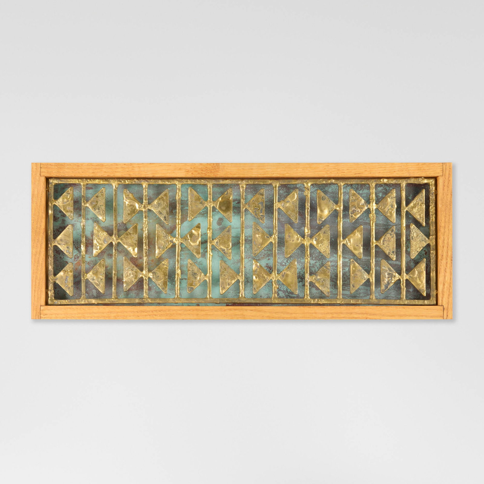 Douglas Ihlenfeld, Brass Screen: Douglas Ihlenfeld Brass Screen 2011brass-coated steel, oxidized copper, red oak 8.5 h x 22.625 w x 1.5 d in (22 x 57 x 4 cm) Impressed signature to verso 'DRI'. This work w