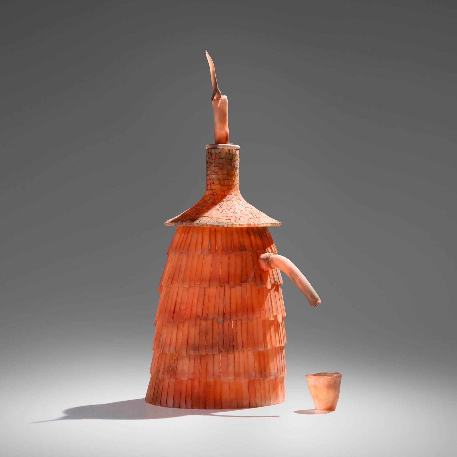 Jay Musler, Against the Horizon: Jay Musler Against the Horizon 1995 glass, oil paint 13 h x 8.25 w x 5.75 d in (33 x 21 x 15 cm) 5 h x 1 w x 0.5 d in (13 x 3 x 1 cm) 1.5 h x 1.5 dia in (4 x 4 cm) Provenance: Heller Gallery, New