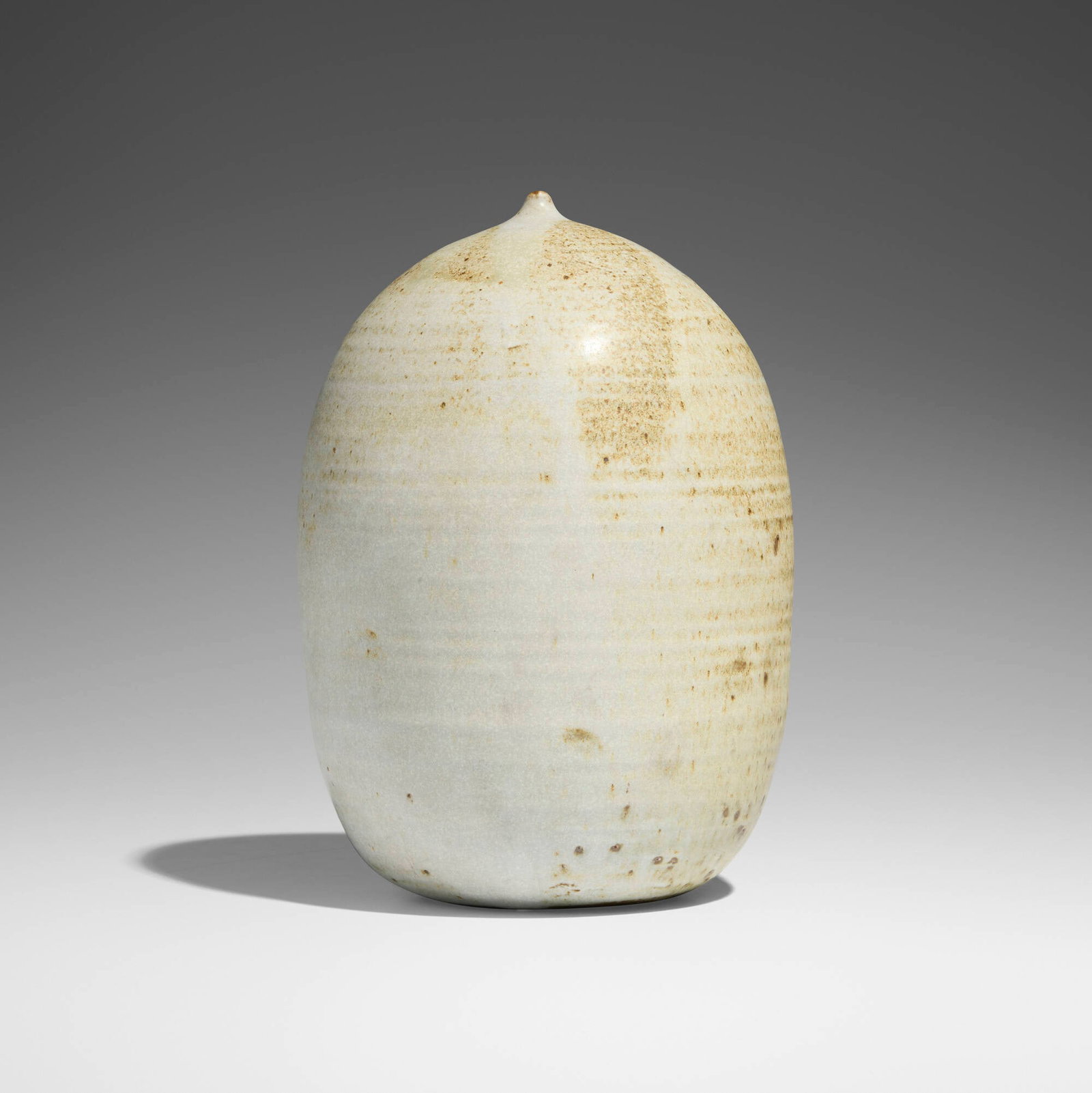Toshiko Takaezu, Closed Form: Toshiko Takaezu Closed Form c. 1985 glazed stoneware 8.75 h x 6.125 dia in (22 x 16 cm) Glazed-over signature to underside. Provenance: Private Collection This work will ship from Lambertville,