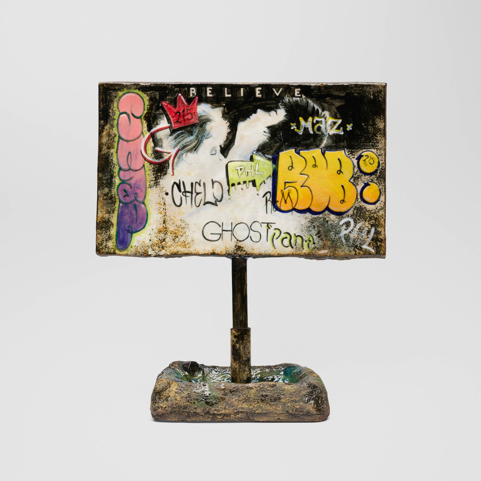 Roberto Lugo and Charlie Cunningham, Charcuterie Billboard: Roberto Lugo and Charlie Cunningham Charcuterie Billboard 2024 glazed earthenware 14.75 h x 13 w x 7.375 d in (37 x 33 x 19 cm) Glazed artist's graffiti tags to body 'Rob' and 'Maz'. This