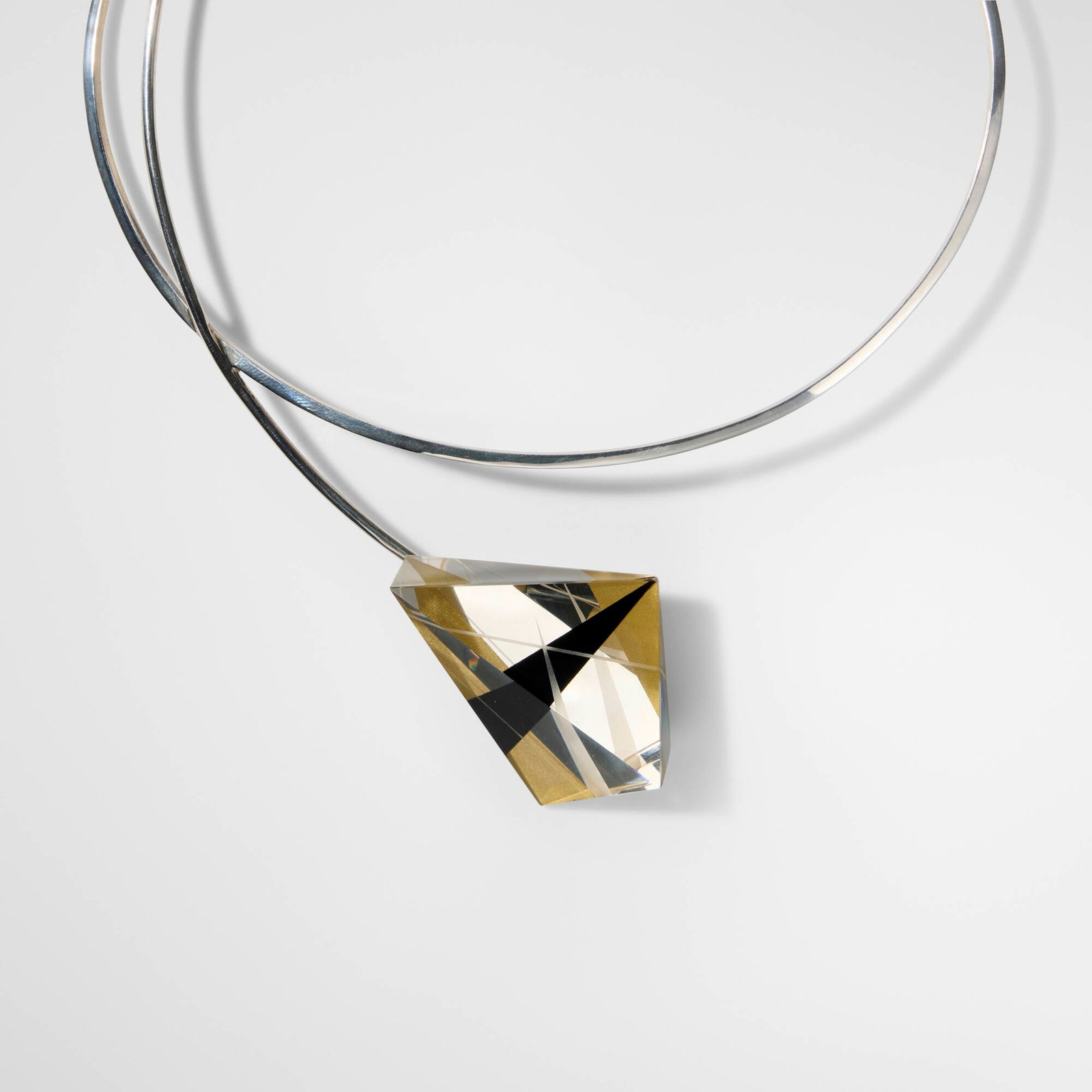 Pavel Novak, Sculptural necklace PNB-14: Pavel Novak Sculptural necklace PNB-14 21st centuryoptical glass, sterling silver 7.75 h x 6.25 w x 0.75 d in (20 x 16 x 2 cm) Incised signature, number and purity mark to reverse '? Novak 291