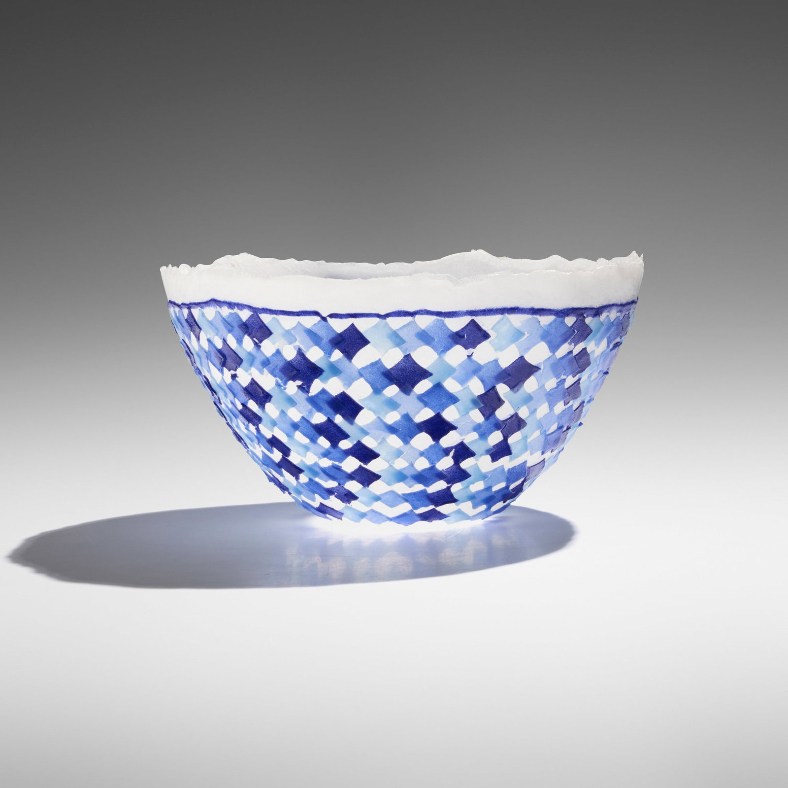 Etsuko Nishi, Lace Vessel: Etsuko Nishi Lace Vessel 1990pate de verre 6.25 h x 11.25 dia in (16 x 29 cm) Etched signature and date below rim 'Etsuko 90'. Provenance: Compositions Galler