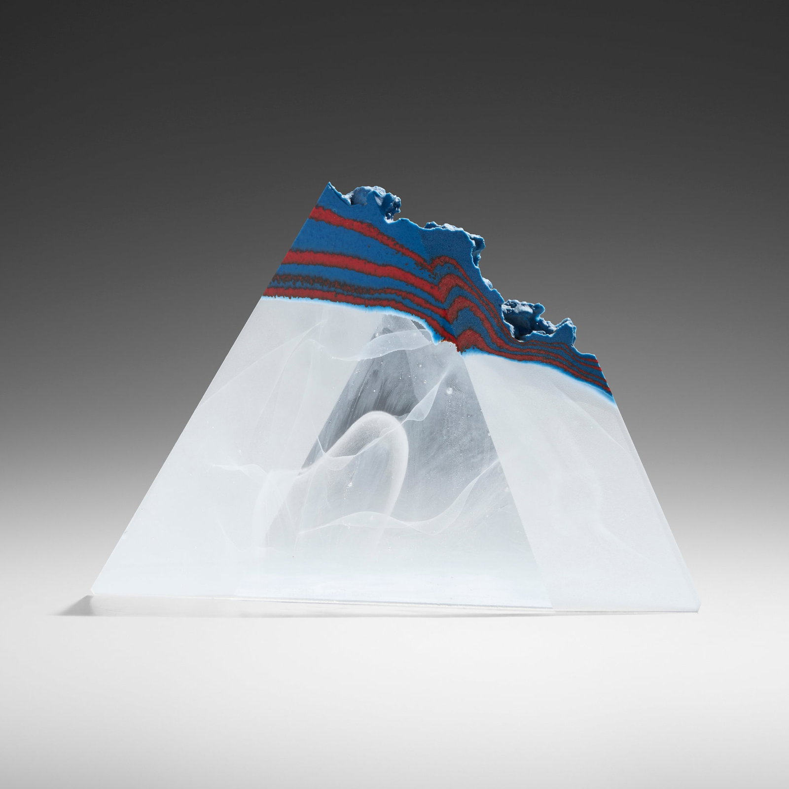 Colin Reid, R50 (Pyramid): Colin Reid R50 (Pyramid) 1984cast, polished, and sandblasted glass 7.75 h x 11.125 w x 1.125 d in (20 x 28 x 3 cm) Etched signature, date and title to lower edge 'Colin Reid 1984 R50'.
