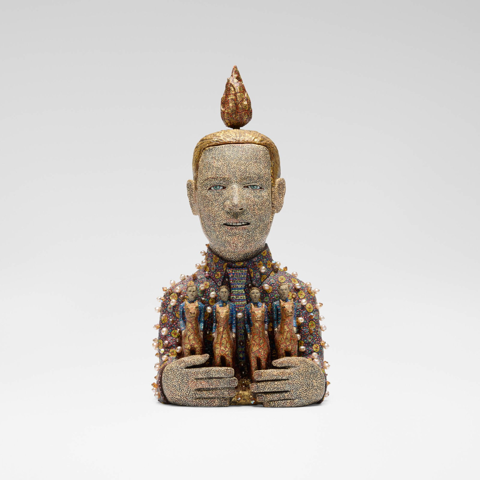 Richard Cleaver, The Favorite: Richard Cleaver The Favorite 2007 hand-built and painted earthenware, gold leaf, freshwater pearls, Swarovski crystals 10.5 h x 5.25 w x 4 d in (27 x 13 x 10 cm) This work will ship from