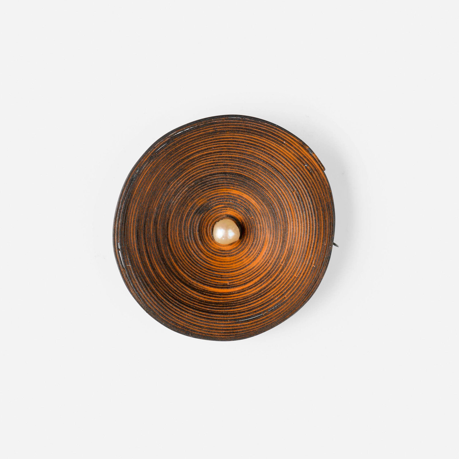 Kye-Yeon Son, Line brooch: Kye-Yeon Son Line brooch c. 2016 steel, enamel, pearl 2.875 h x 2.75 w x 0.75 d in (7 x 7 x 2 cm) Incised signature to underside 'Yeon' in Korean characters '???' with lotus flower. Provenance: