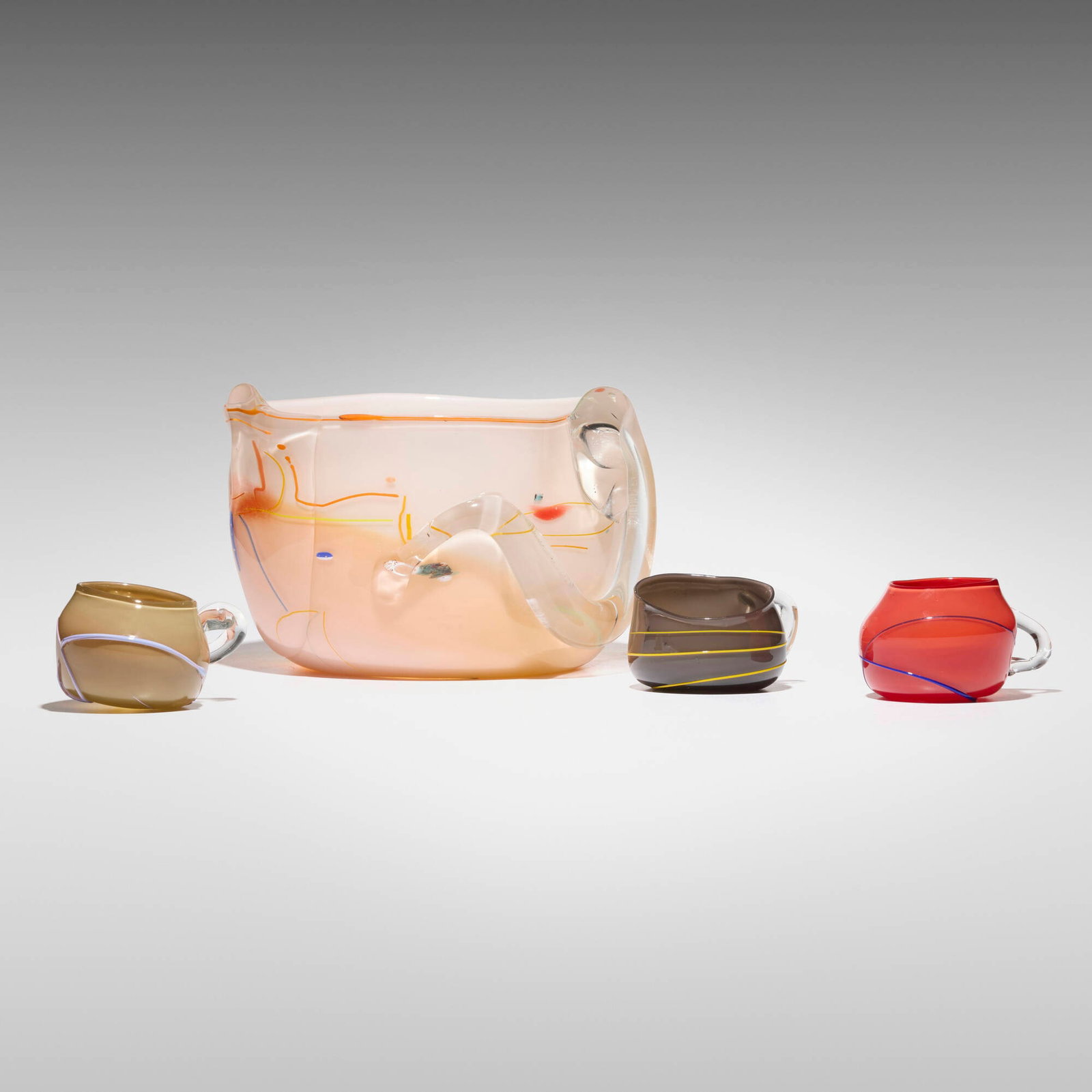 James Harmon and Steven Tatar, Collection of four works: James Harmon and Steven Tatar Collection of four works 1983, 1984hand-blown and applied glass largest: 6.875 h x 10.25 w x 9.75 d in (17 x 26 x 25 cm) smallest: 2.25 h x 4.125 w x 3.5 d in (6 x 10