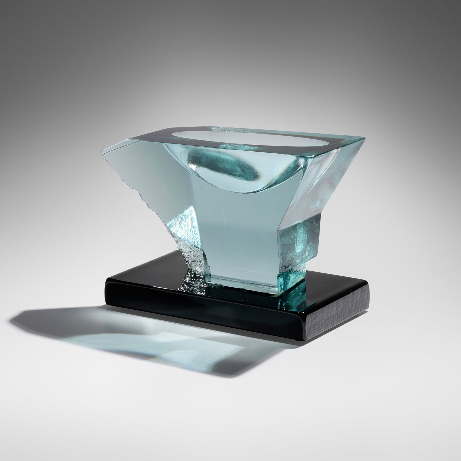 John Lewis, Glacier: John Lewis Glacier 1986cast glass 6.625 h x 11.625 w x 5.375 d in (17 x 30 x 14 cm) Etched signature, date and number to underside of each element 'Lewis 86-29'. Provenance: