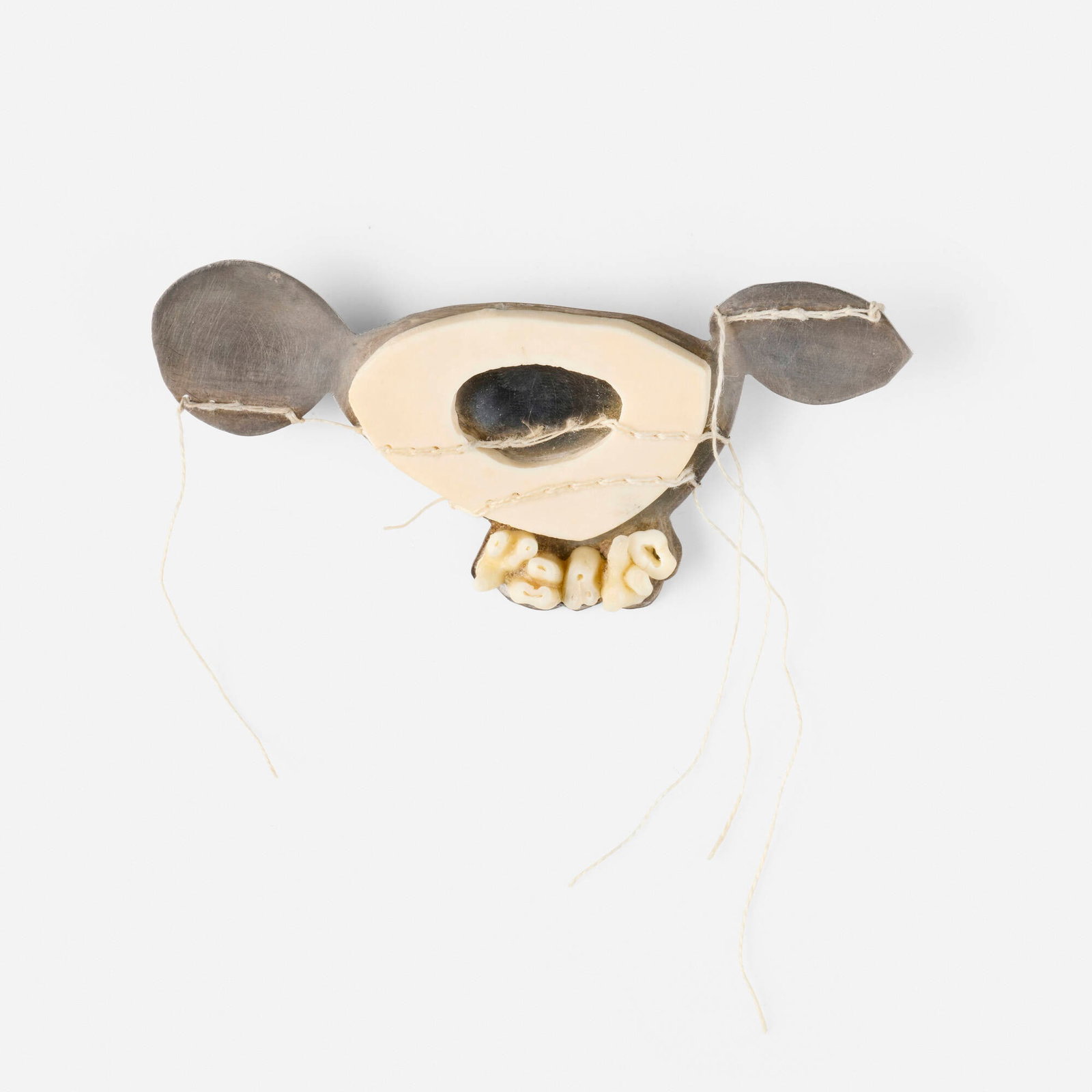 Contemporary, Brooch: Contemporary Brooch silver, bone, teeth, thread 2.375 h x 4.75 w x 0.5 d in (6 x 12 x 1 cm) Provenance: Collection of Marge Brown Kalodner and Philip Kalodner Th