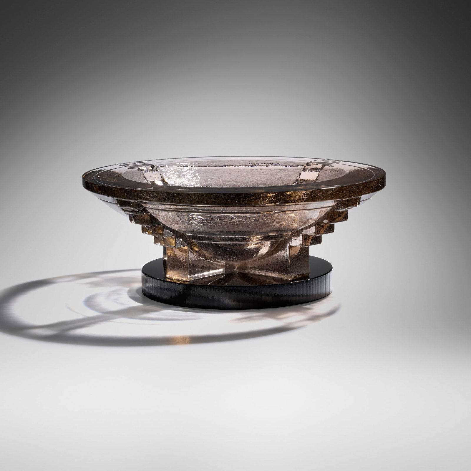 John Lewis, Tourmaline Compotier: John Lewis Tourmaline Compotier 1988cast glass 7.625 h x 19.375 dia in (19 x 49 cm) Etched signature, date and number to underside of bowl 'Lewis 88-63'. Provenance: He