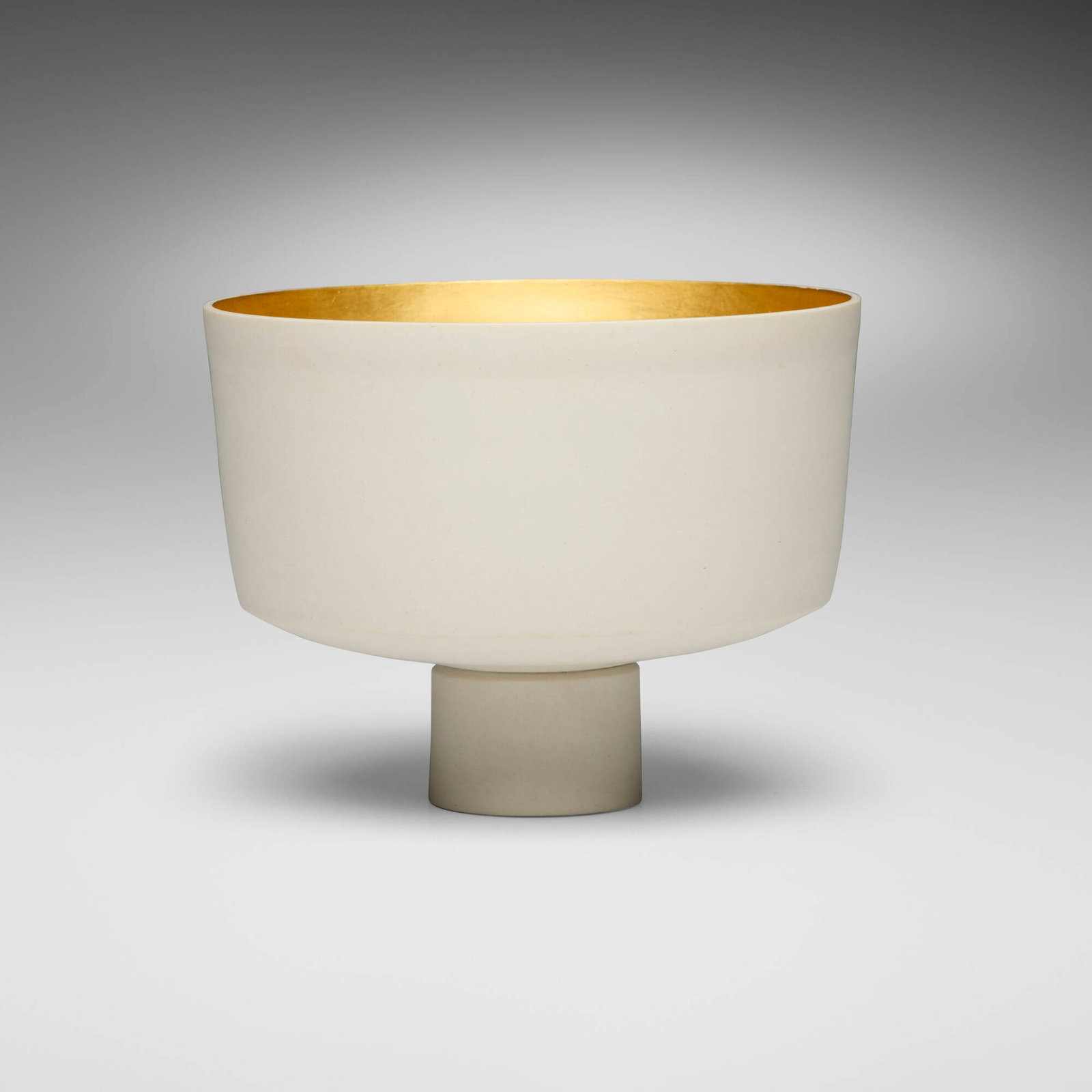 Carolyn Chester, Footed vessel: Carolyn Chester Footed vessel gilt porcelain 4.125 h x 5.375 dia in (10 x 14 cm) Incised initials to underside 'cc'. Provenance: Snyderman Gallery, Philadelphia | Acquired fr