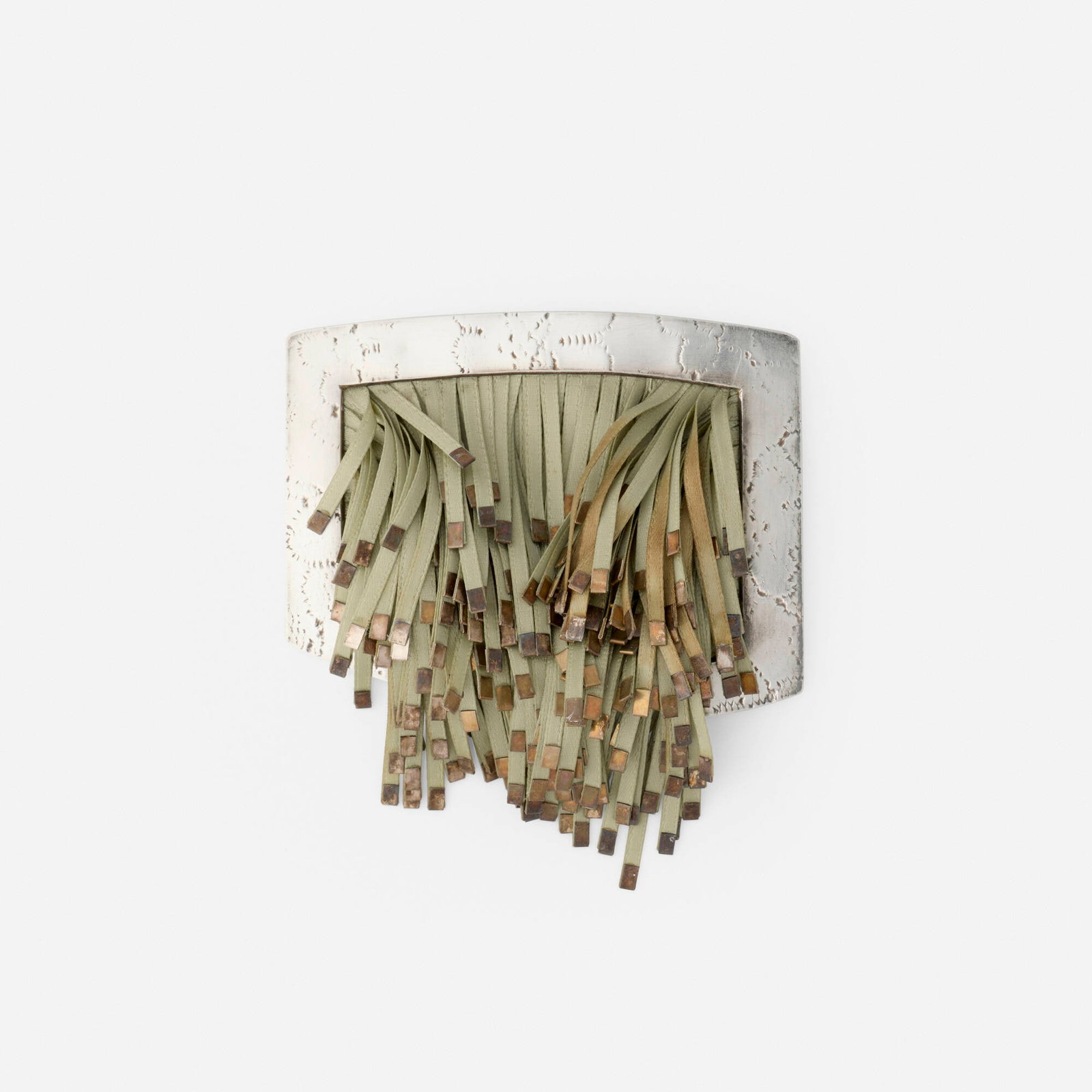 Vannetta Seecharran, Bracelet: Vannetta Seecharran Bracelet c. 2008silver and ribbon 3.125 h x 3.875 w x 0.125 d in (8 x 10 x 0 cm) 77.4 dwts. (gross weight) Provenance: Collection of Marge Brown Kal