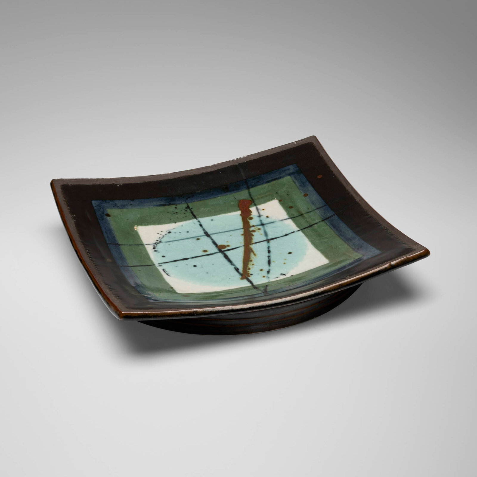 Albert Green, Wall-hanging plate: Albert Green Wall-hanging plate glazed stoneware 15.75 h x 15.5 w x 3.25 d in (40 x 39 x 8 cm) Glazed signature to reverse 'Green'. Provenance: Kornbluth Gallery, Fair Lawn,