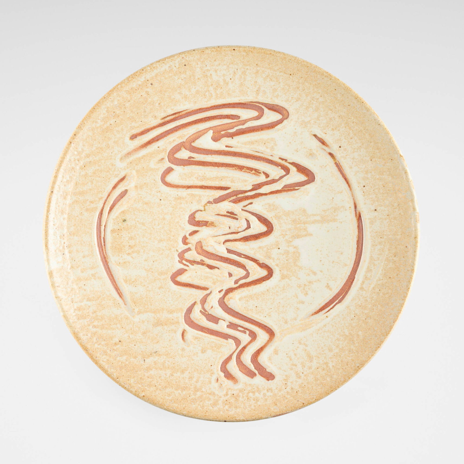 Warren Mackenzie, Monumental charger with finger swipes: Warren Mackenzie Monumental charger with finger swipes 2007shino-glazed stoneware 3 h x 19 dia in (8 x 48 cm) Provenance: Lucy Lacoste Gallery, Concord, MA | Private Collectio