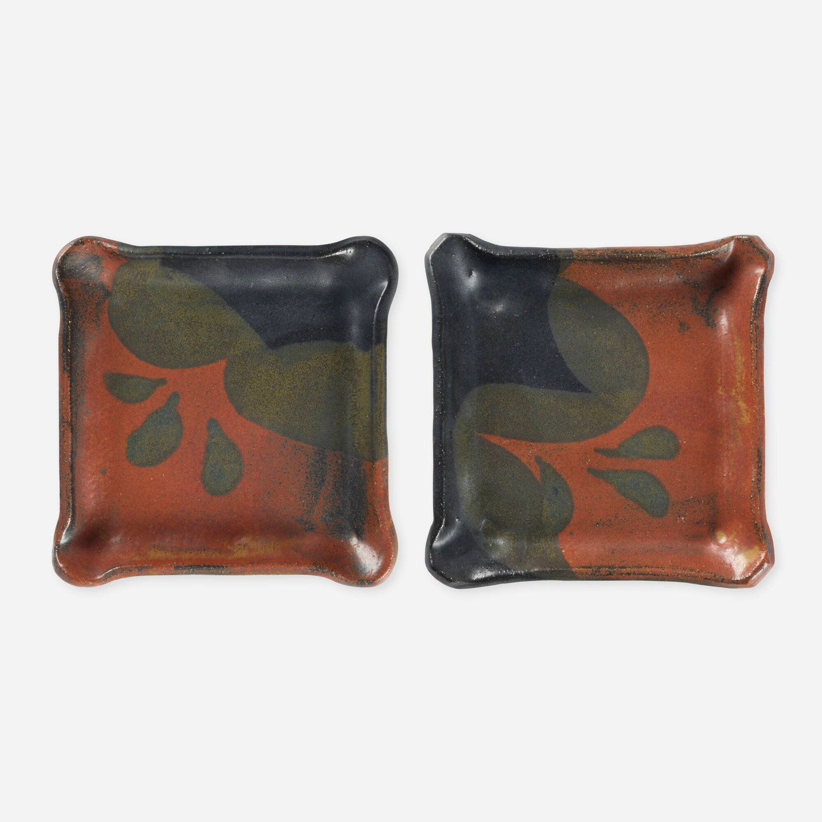 Charles Higa, Plates, set of two: Charles Higa Plates, set of two glazed stoneware 1 h x 6.25 w x 6.25 d in (3 x 16 x 16 cm) Slip signature to underside of each example 'Higa'. Provenance: Acquired directly from the artist by the