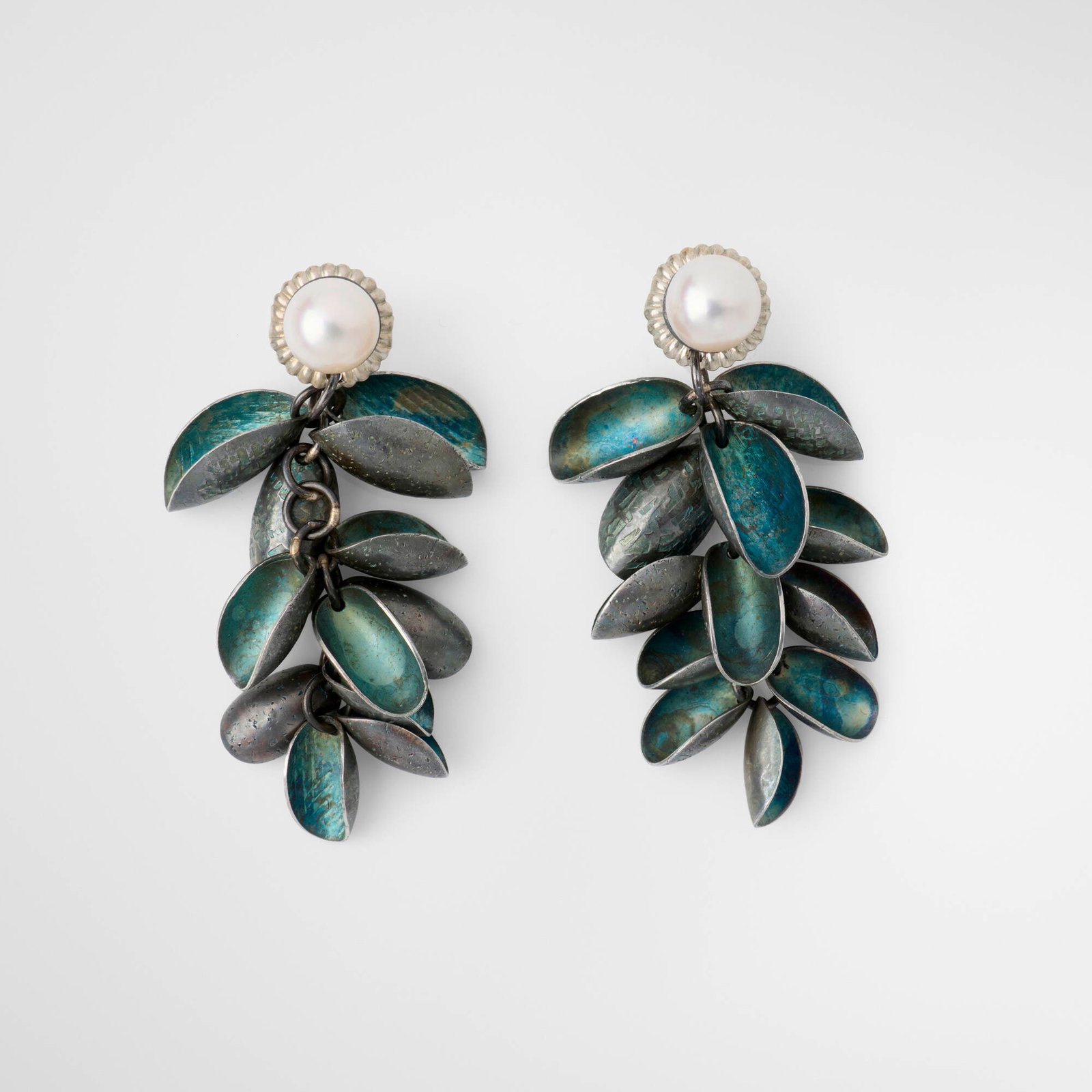 So Young Park, Barnacle earrings: So Young Park Barnacle earrings 21st centuryoxidized silver, cultured pearl 1.75 h x 0.75 w x 0.75 d in (4 x 2 x 2 cm) Provenance: Aaron Faber Gallery, New York | Private Coll