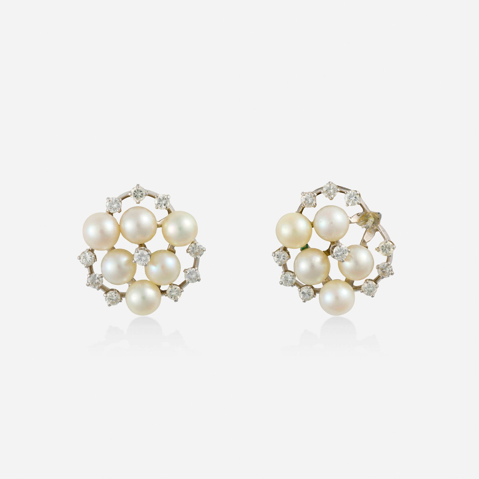 Cultured pearl, diamond, and white gold earrings (1 of 2)