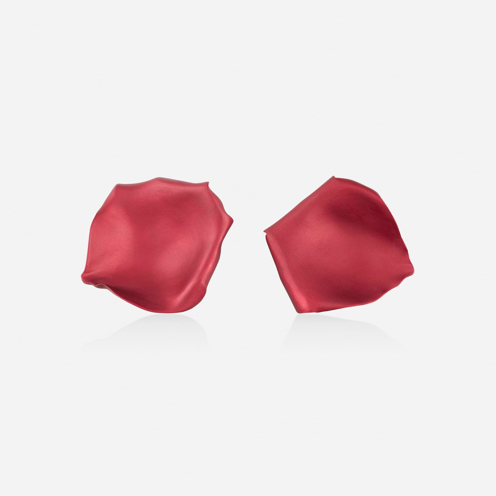 JAR, 'Rose Petal' aluminum and gold earrings: JAR 'Rose Petal' aluminum and gold earrings Each a sculpted rose petal Aluminum and 18k yellow gold Signed Jar Paris Each approx. 1.625 x 1.625 in; Gross weight 9.6 dwts This