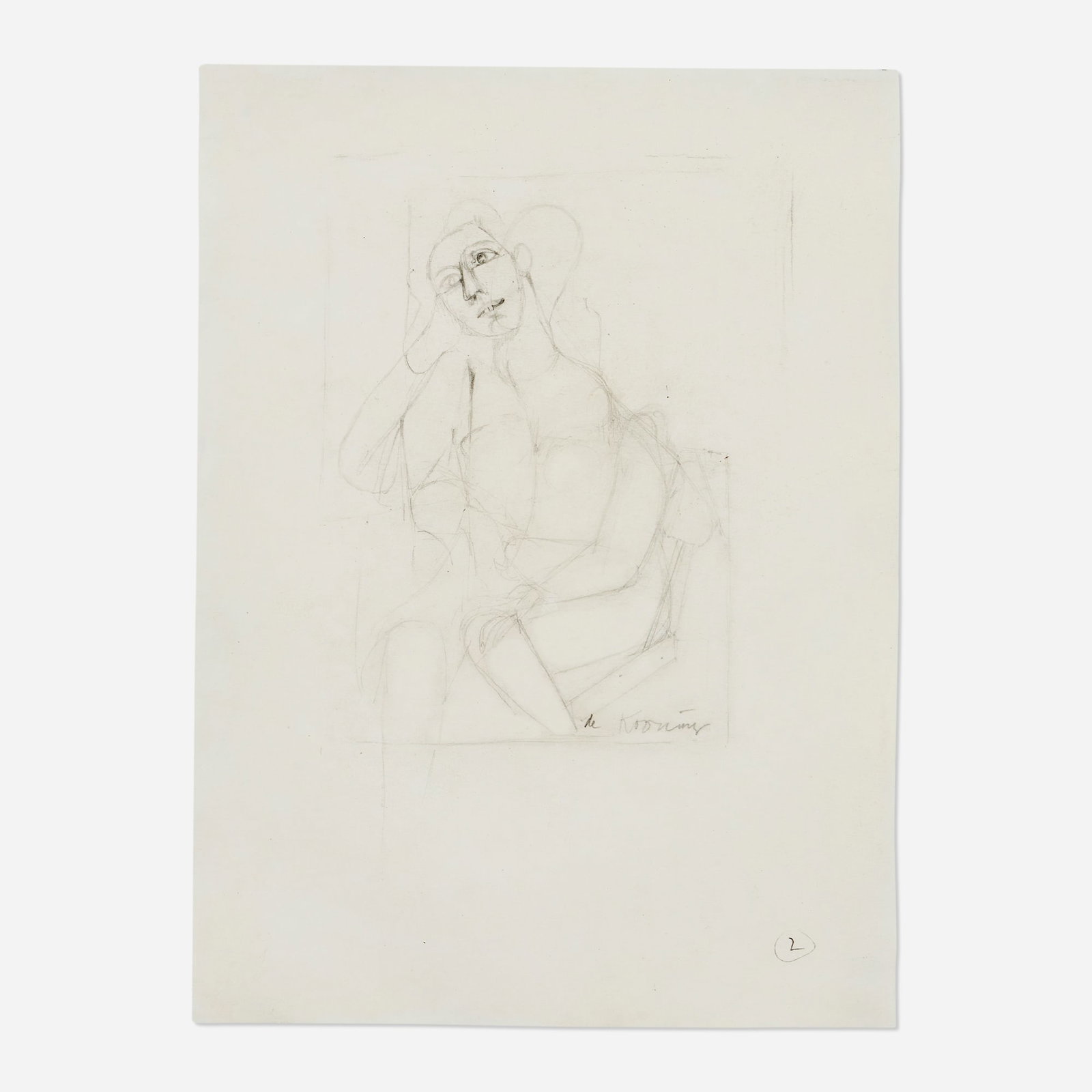 Willem de Kooning, Woman: Willem de Kooning Woman graphite on paper sheet: 11.625 h x 8.625 w in (30 x 22 cm) Signed to lower right 'de Kooning'. Provenance: John Graham, New York | Max Granick, New Y