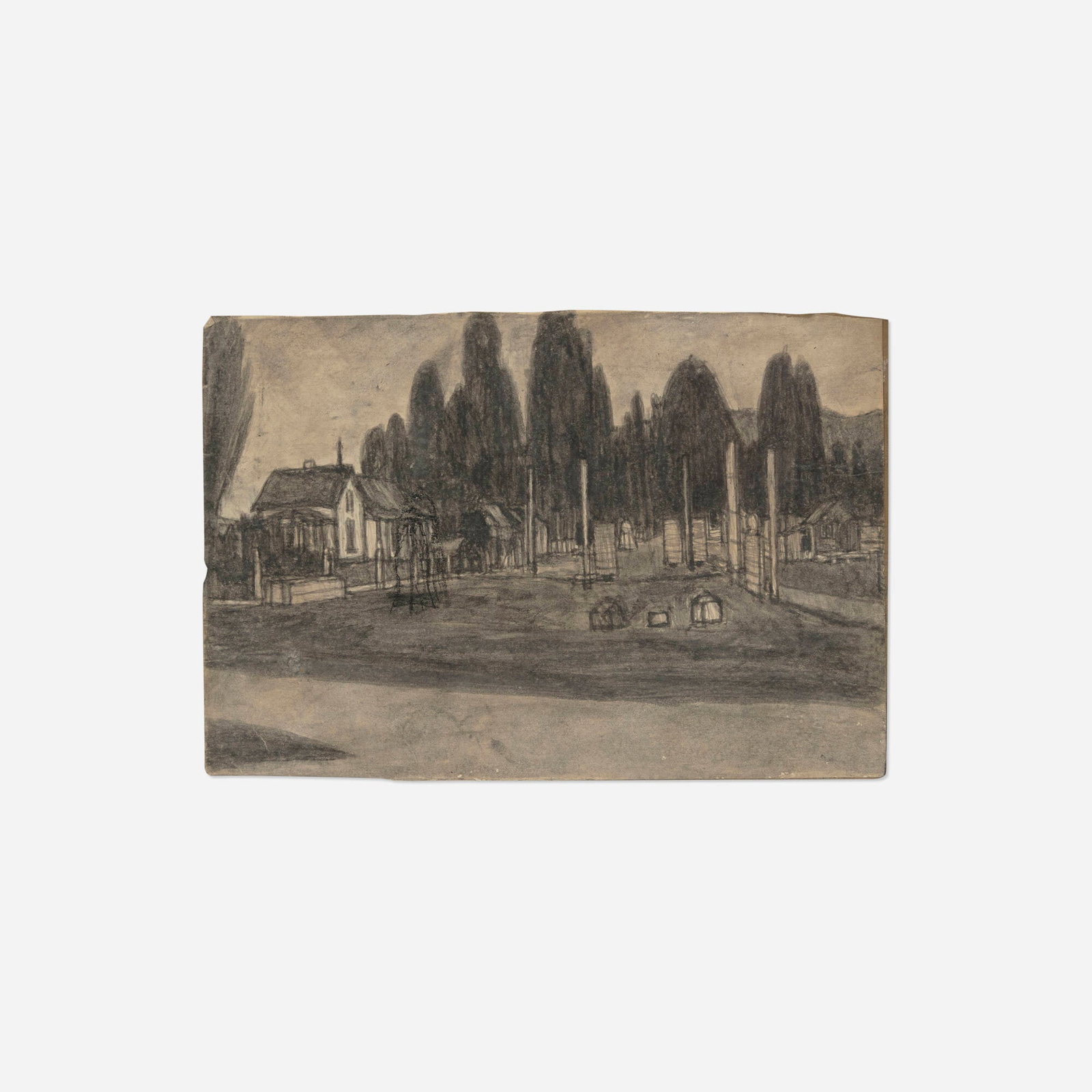James Castle, Untitled (Farmview): James Castle Untitled (Farmview) soot and saliva on found board 6.125 h x 9.125 w in (16 x 23 cm) Provenance: Greg Kucera Gallery, Seattle | Private Collection T