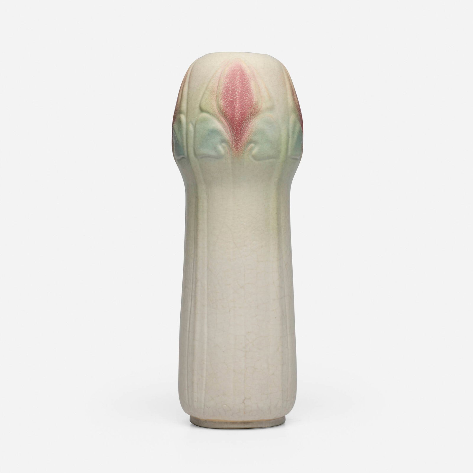 Van Briggle Pottery, Vase with irises: Van Briggle Pottery Vase with irises USA, 1905 glazed earthenware 13.25 h x 4.75 dia in (34 x 12 cm) Incised manufacturer's mark and date to underside 'AA Van Briggle 1905' with