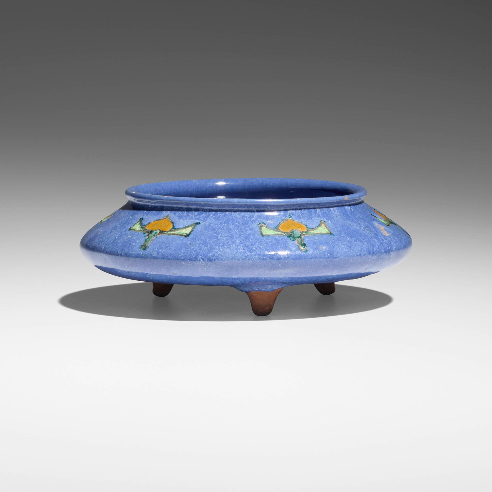 Frederick Hurten Rhead for Rhead Pottery (Santa Barbara), Rare bowl with stylized flowers: Frederick Hurten Rhead for Rhead Pottery (Santa Barbara) Rare bowl with stylized flowers USA, 1914-17 glazed earthenware 2 h x 5.875 dia in (5 x 15 cm) This work will ship from Lam