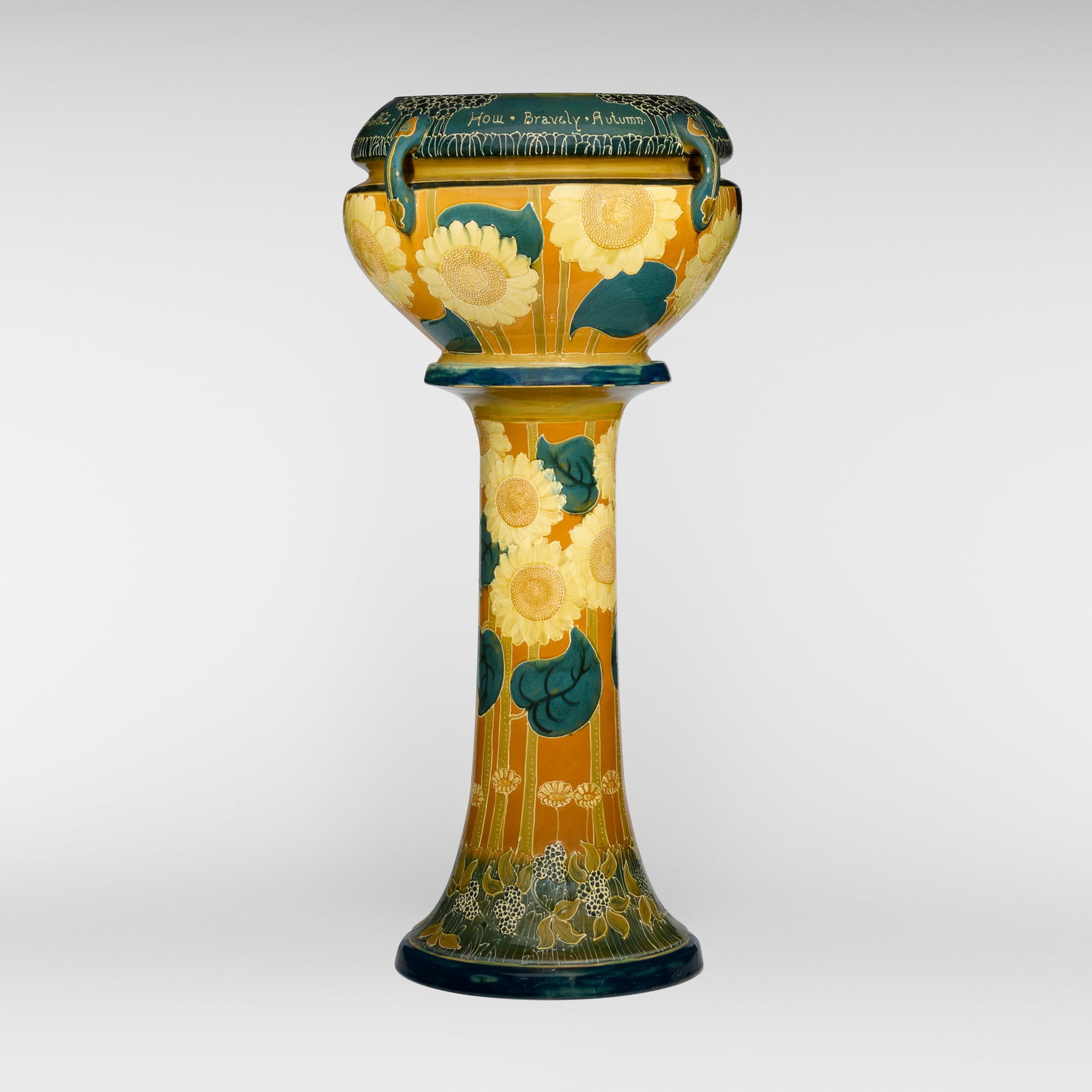 Frederick Hurten Rhead for Avon Faience, Jardiniere and pedestal with sunflowers (1 of 5)
