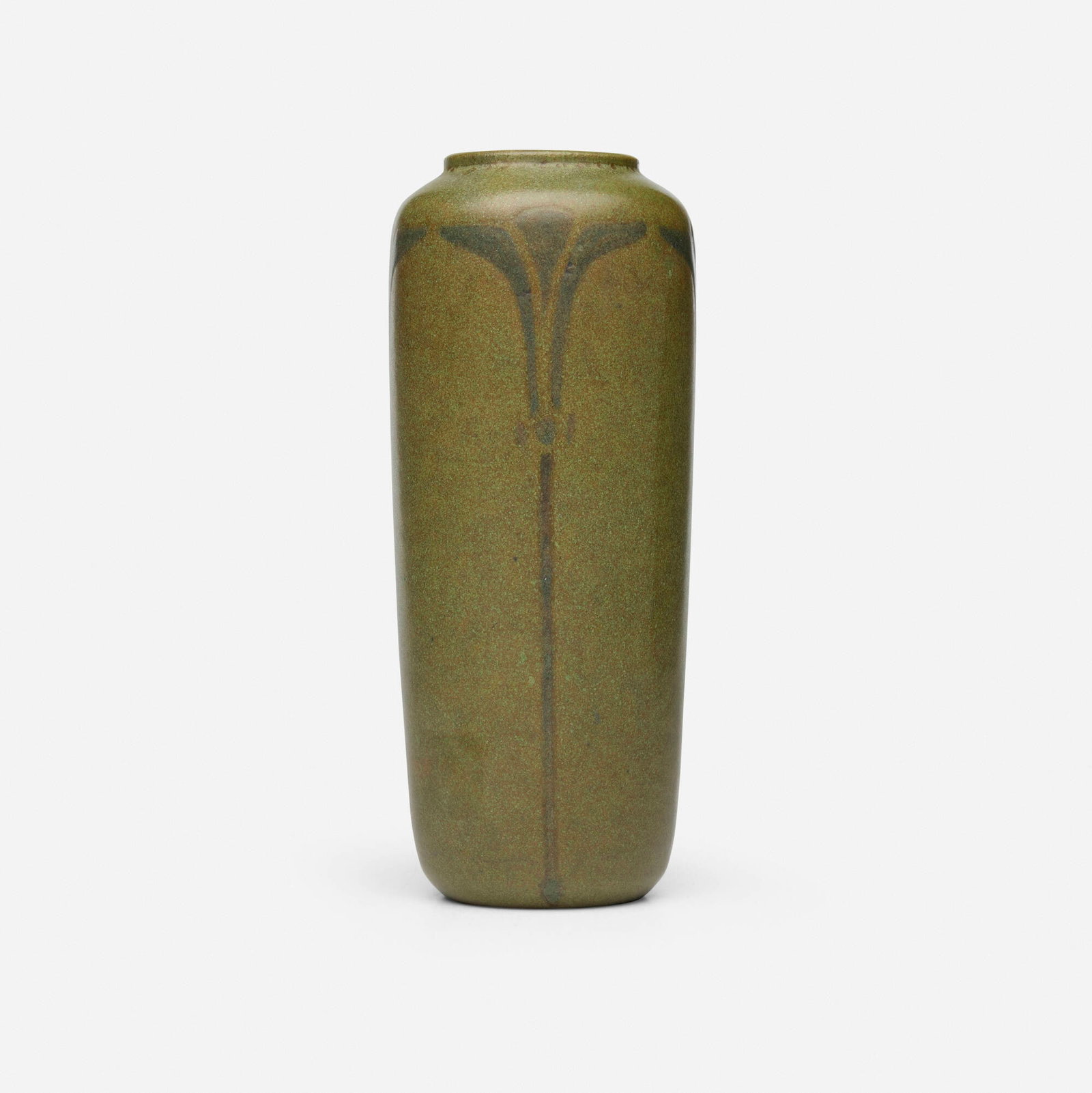 Arthur Hennessey and Sarah Tutt for Marblehead Pottery, Early vase with conventionalized flowers: Arthur Hennessey and Sarah Tutt for Marblehead Pottery Early vase with conventionalized flowers USA, c. 1908 glazed earthenware 8.625 h x 3.625 dia in (22 x 9 cm) Incised manufacturer's mark to