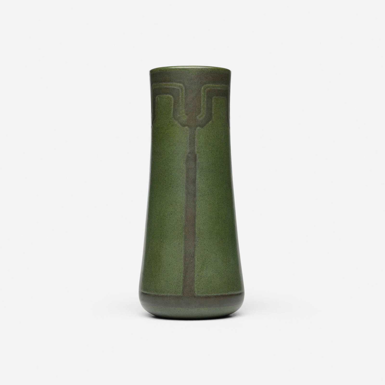 Maude Milner and Sarah Tutt for Marblehead Pottery, Vase with geometric design: Maude Milner and Sarah Tutt for Marblehead Pottery Vase with geometric design USA, 1908-20 glazed earthenware 10.75 h x 4.5 dia in (27 x 11 cm) Impressed manufacturer's mark to underside 'MP'