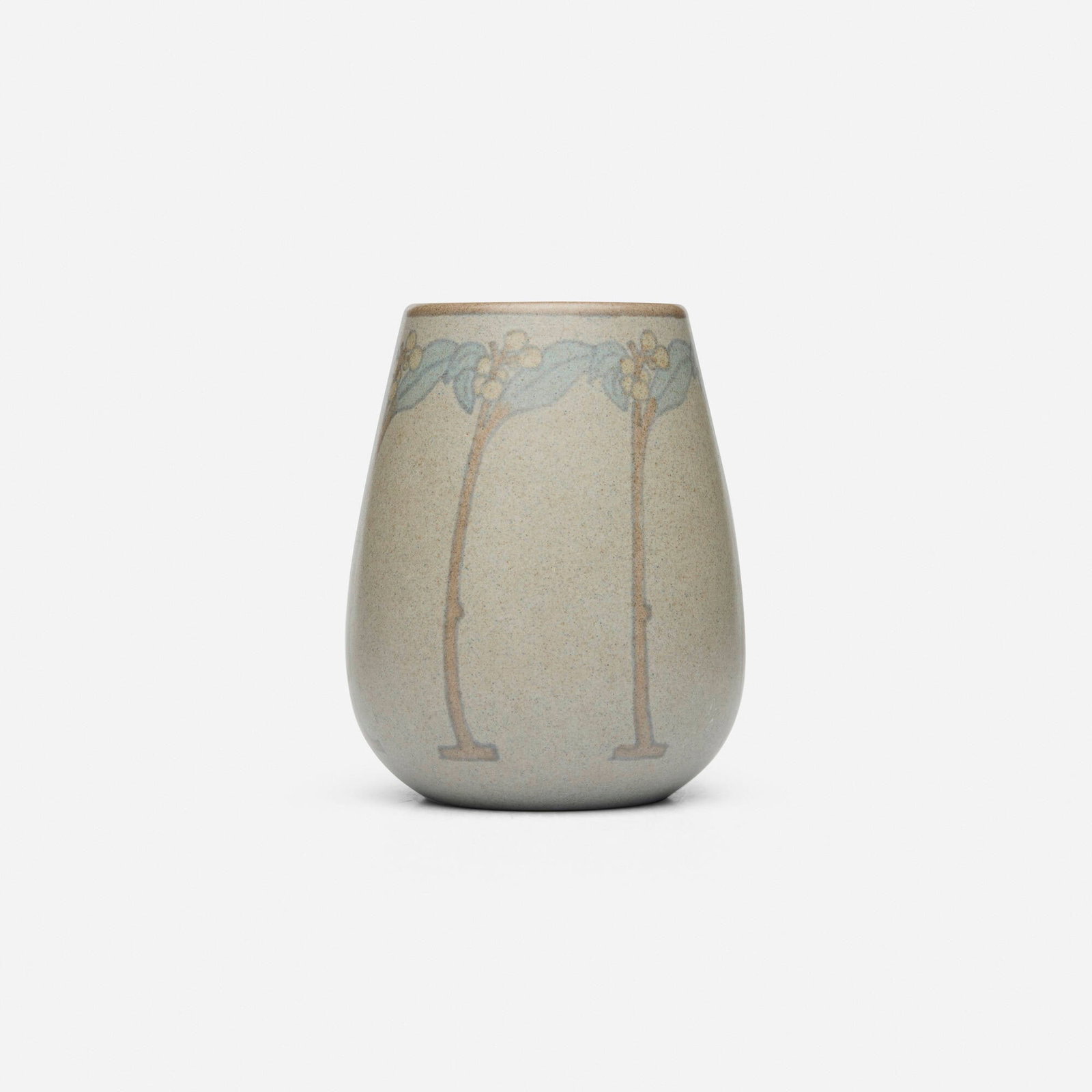 Arthur Hennessey and Sarah Tutt for Marblehead Pottery, Vase with stylized fruiting lemon branches: Arthur Hennessey and Sarah Tutt for Marblehead Pottery Vase with stylized fruiting lemon branches USA, 1908-20 glazed earthenware 4.5 h x 3.75 dia in (11 x 10 cm) Impressed manufacturer's mark