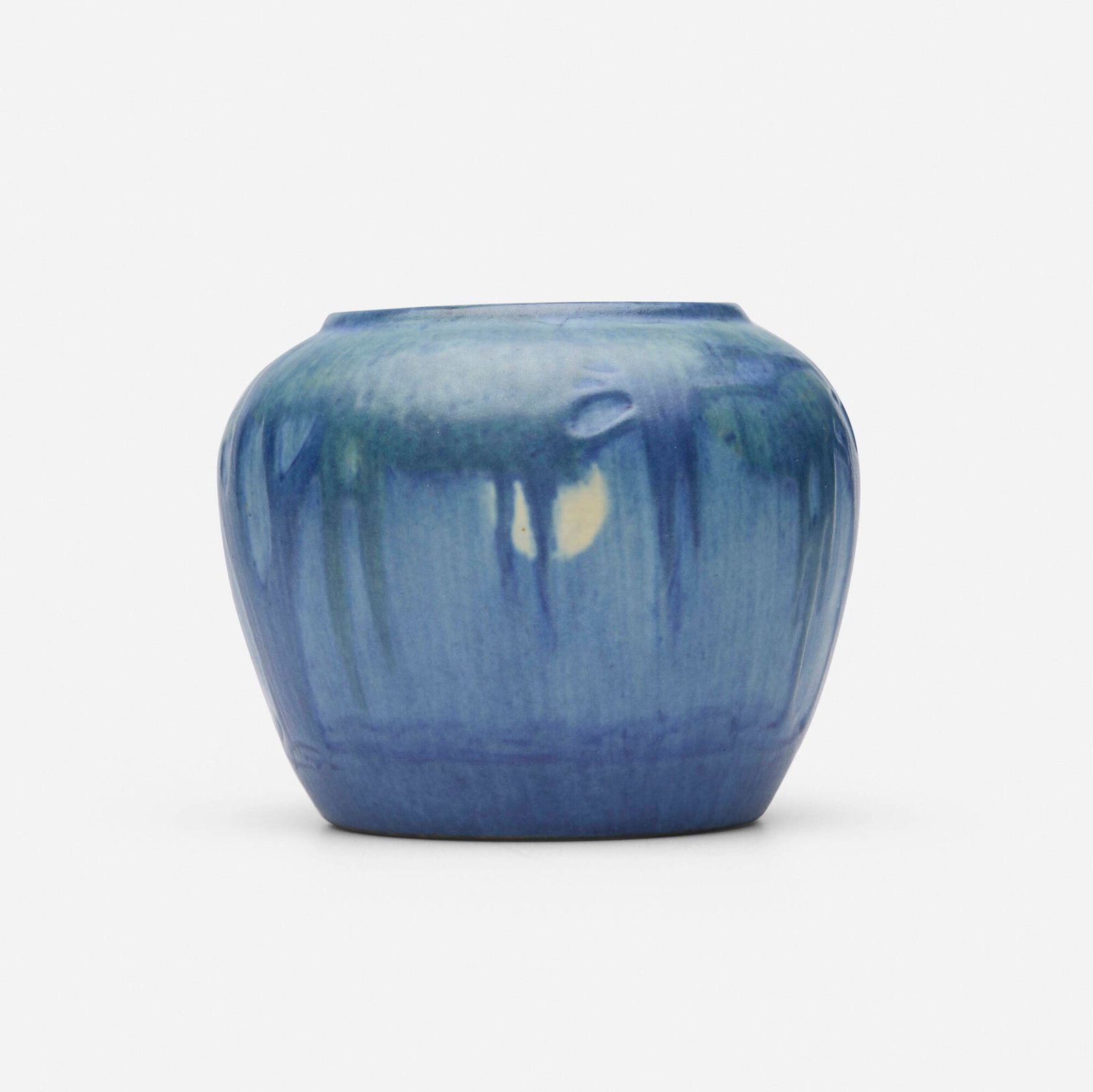 Aurelia Arbo for Newcomb College Pottery, Scenic vase with live oaks, Spanish moss, and full moon: Aurelia Arbo for Newcomb College Pottery Scenic vase with live oaks, Spanish moss, and full moon USA, c. 1934 glazed earthenware 4 h x 4.75 dia in (10 x 12 cm) Impressed manufacturer's marks and