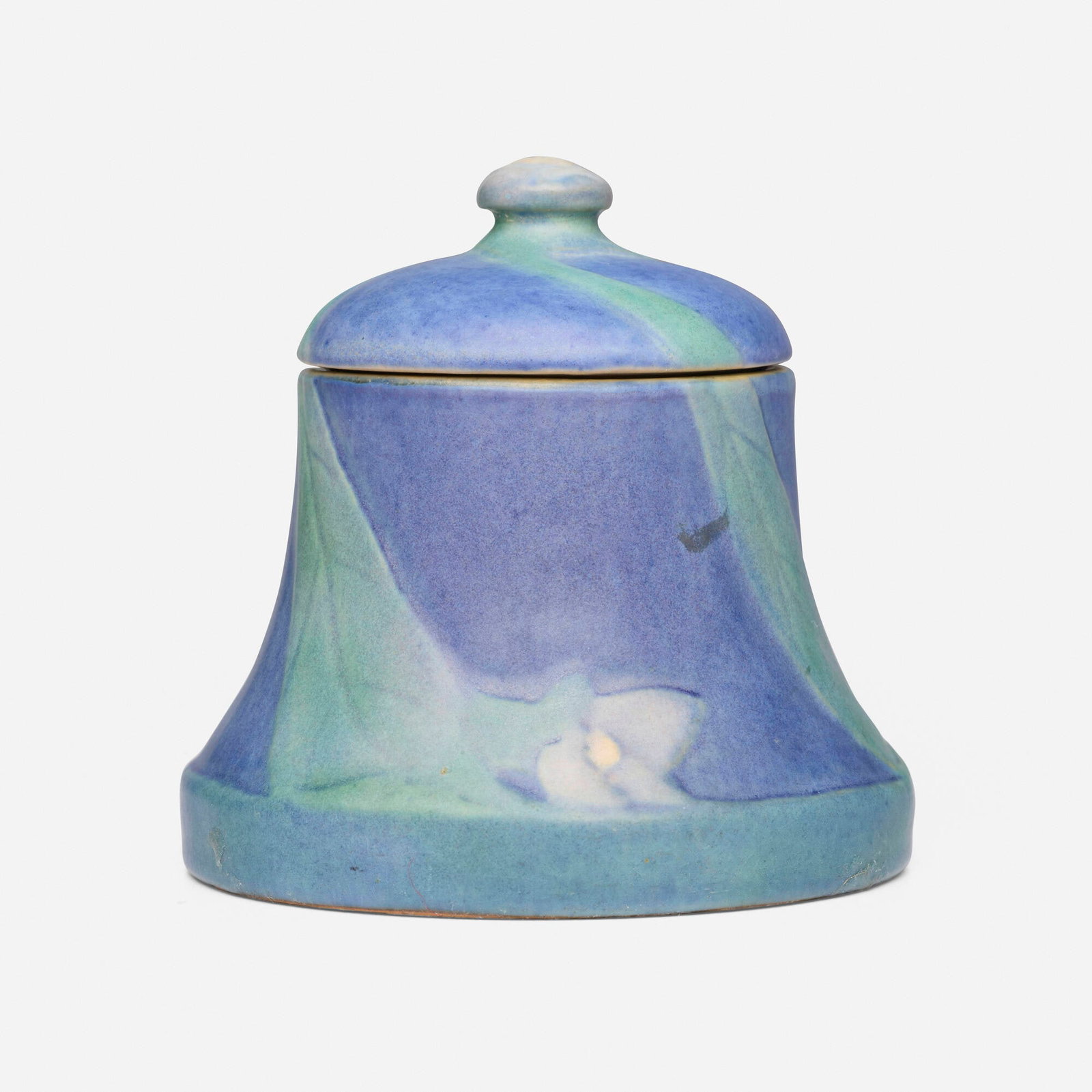 Sadie Irvine for Newcomb College Pottery, Inkwell with spiderwort: Sadie Irvine for Newcomb College Pottery Inkwell with spiderwort USA, 1926 glazed earthenware 3.375 h x 3.5 dia in (9 x 9 cm) Impressed manufacturer's mark, number and date code to underside of