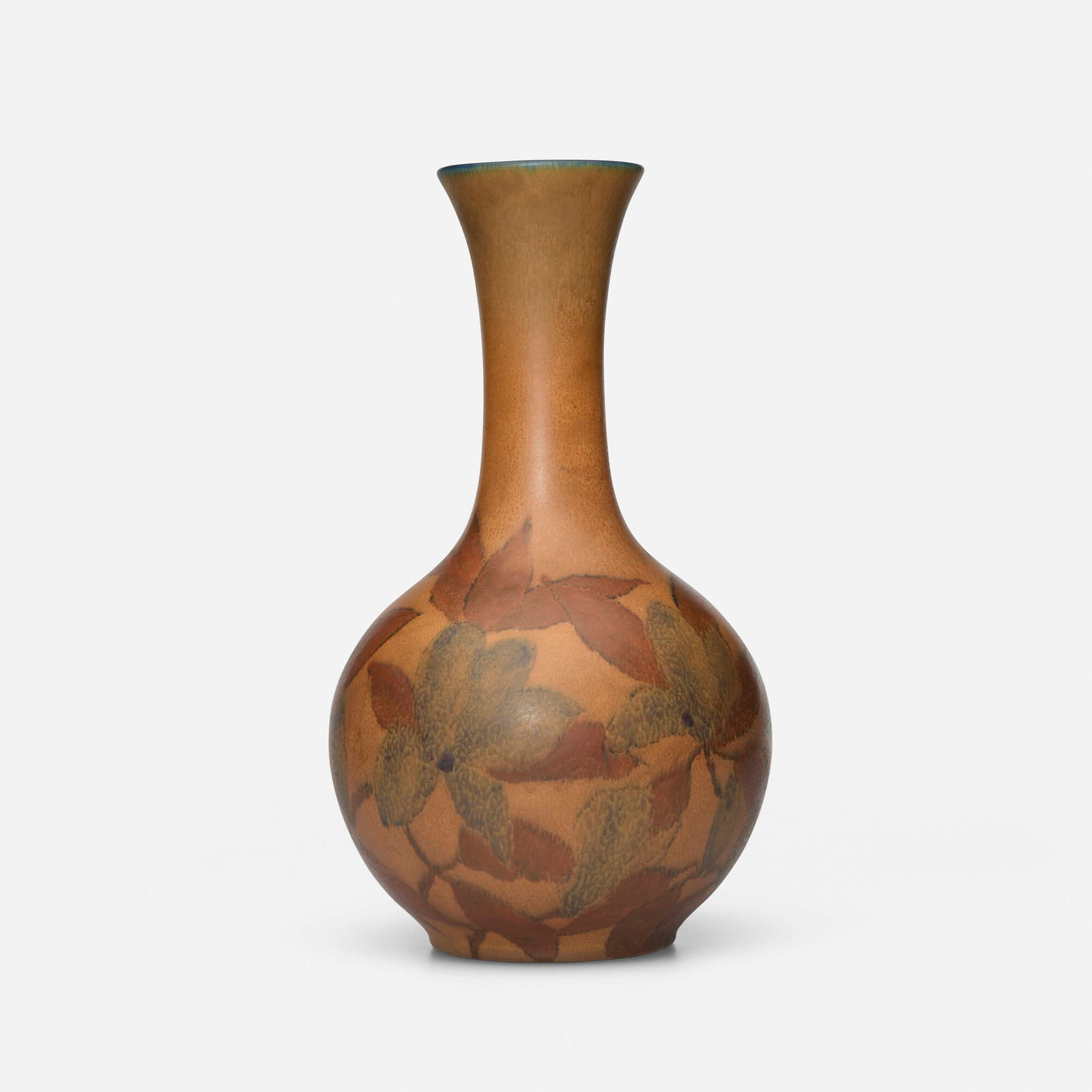 Jens Jensen for Rookwood Pottery, Double Vellum/Decorated Mat vase with magnolia branches: Jens Jensen for Rookwood Pottery Double Vellum/Decorated Mat vase with magnolia branches USA, 1930 glazed porcelain 15.5 h x 8.875 dia in (39 x 23 cm) Impressed manufacturer's mark, date a