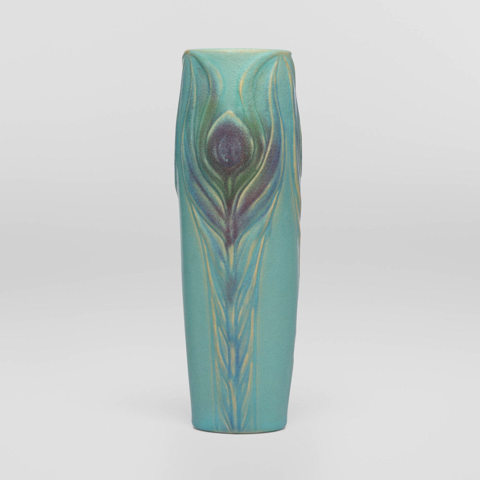 Artus Van Briggle for Van Briggle Pottery, Early vase with peacock feathers (1 of 5)