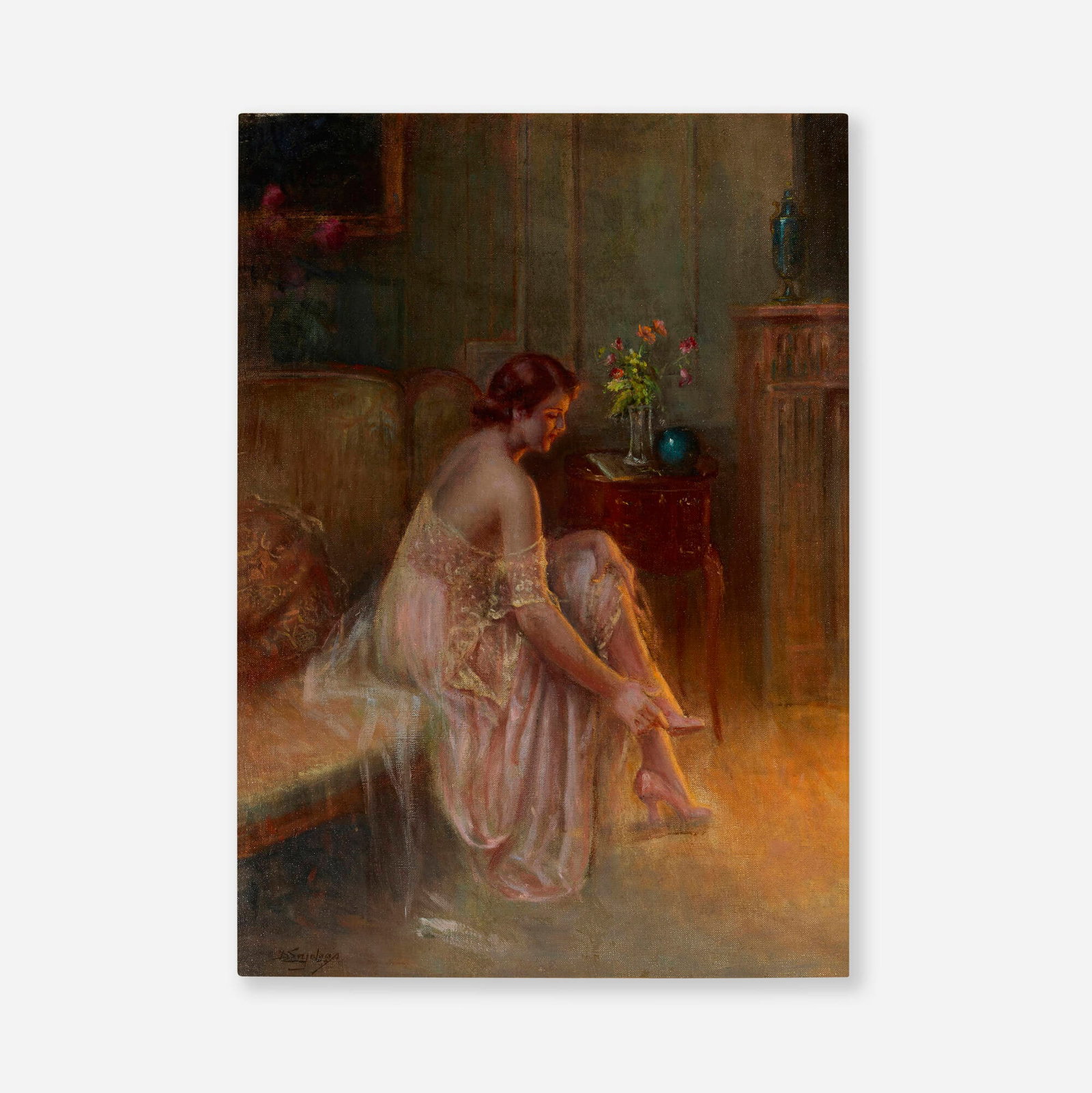 Delphin Enjolras, La chaussure: Delphin Enjolras La chaussure oil on canvas 27.75 h x 19.75 w in (70 x 50 cm) Signed to lower left 'Delphin Enjolras'. Provenance: Christie's, London, 19th