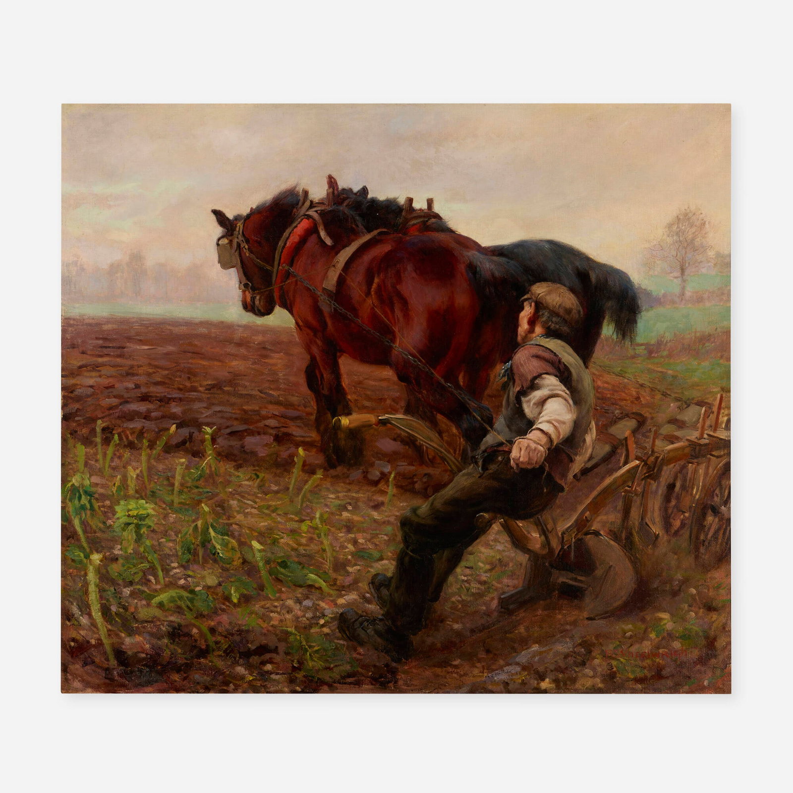 Rowland Wheelwright, Turning the Plough: Rowland Wheelwright Turning the Plough oil on canvas 40.375 h x 45.25 w in (103 x 115 cm) Signed to lower right 'R. Wheelwright'. Provenance: Frost & Reed Ltd., London | Priv