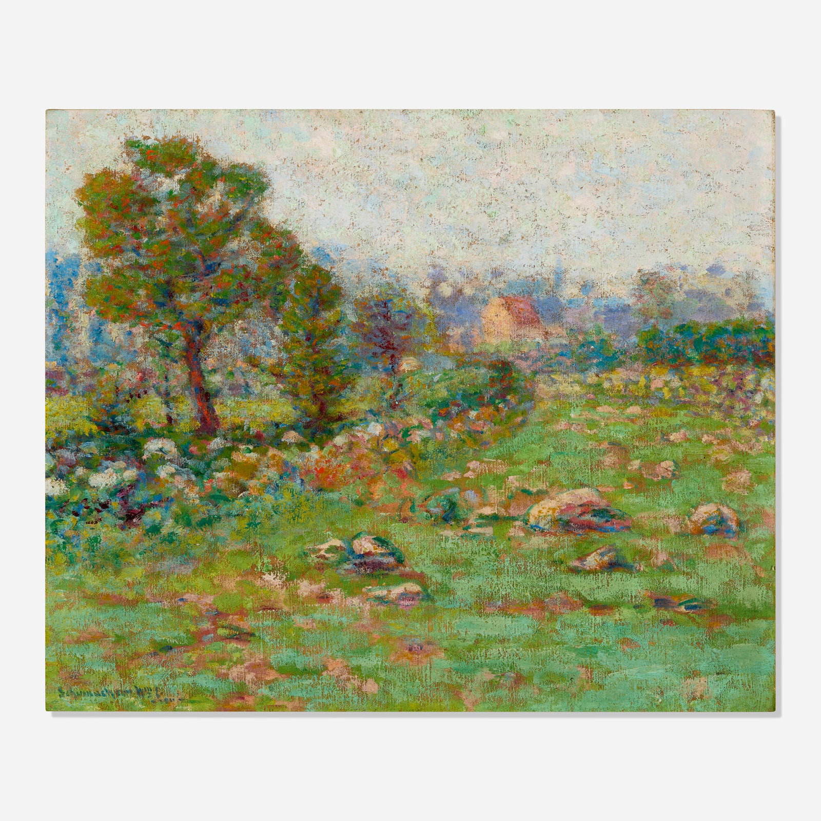 William Emile Schumacher, Untitled: William Emile Schumacher Untitled 1911 oil on canvas 18 h x 21.75 w in (46 x 55 cm) Signed and dated to lower left 'Schumacher Wm. E 1911'. Signed, dated, and illegibly inscribed to verso 'Schu