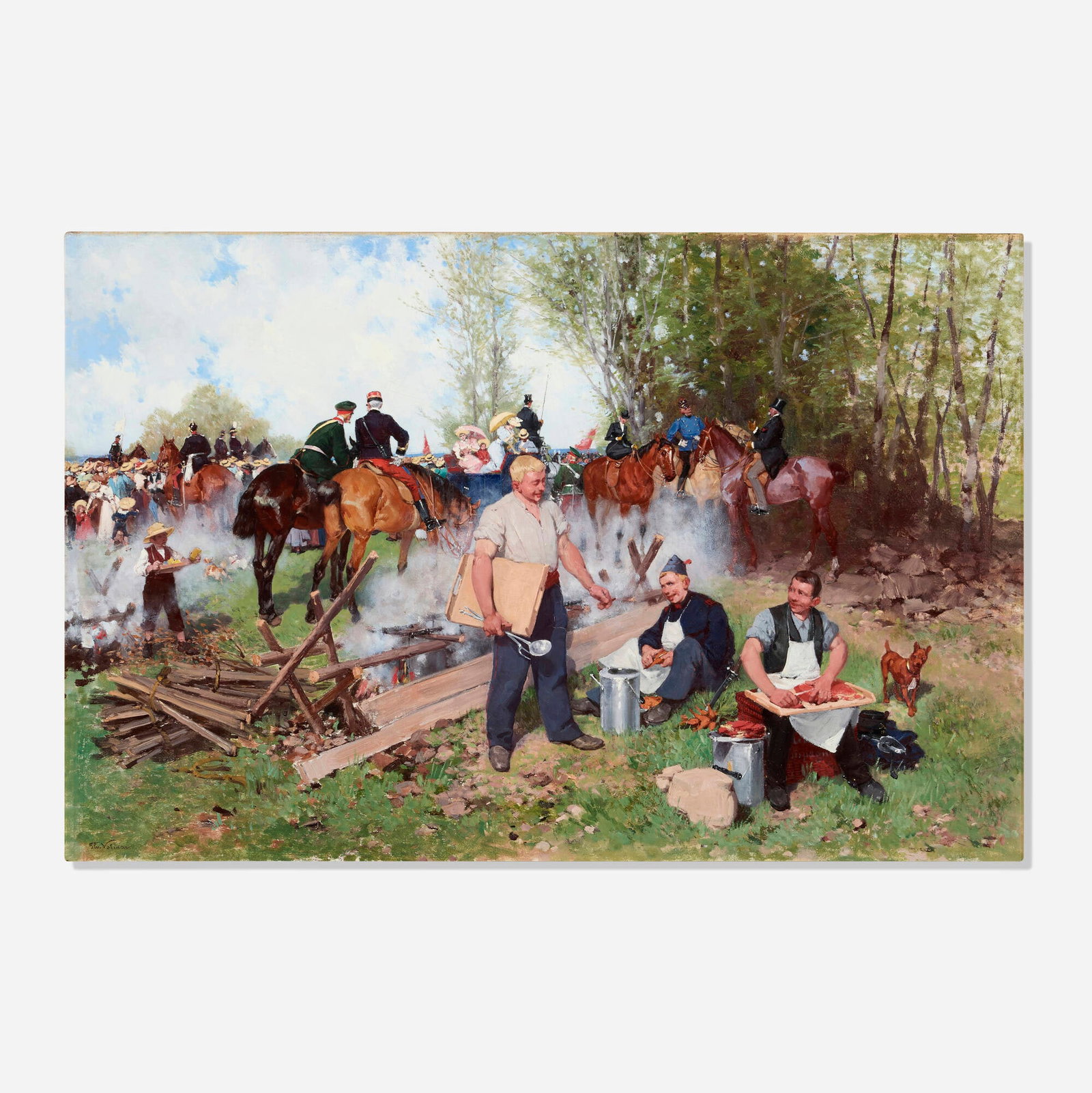 Theodor Volmar, Manover um: Theodor Volmar Manover um 1900 oil on canvas 19.5 h x 29.5 w in (50 x 75 cm) Signed to lower left 'Theo Volmar'. Provenance: Sotheby's, London, 19th C