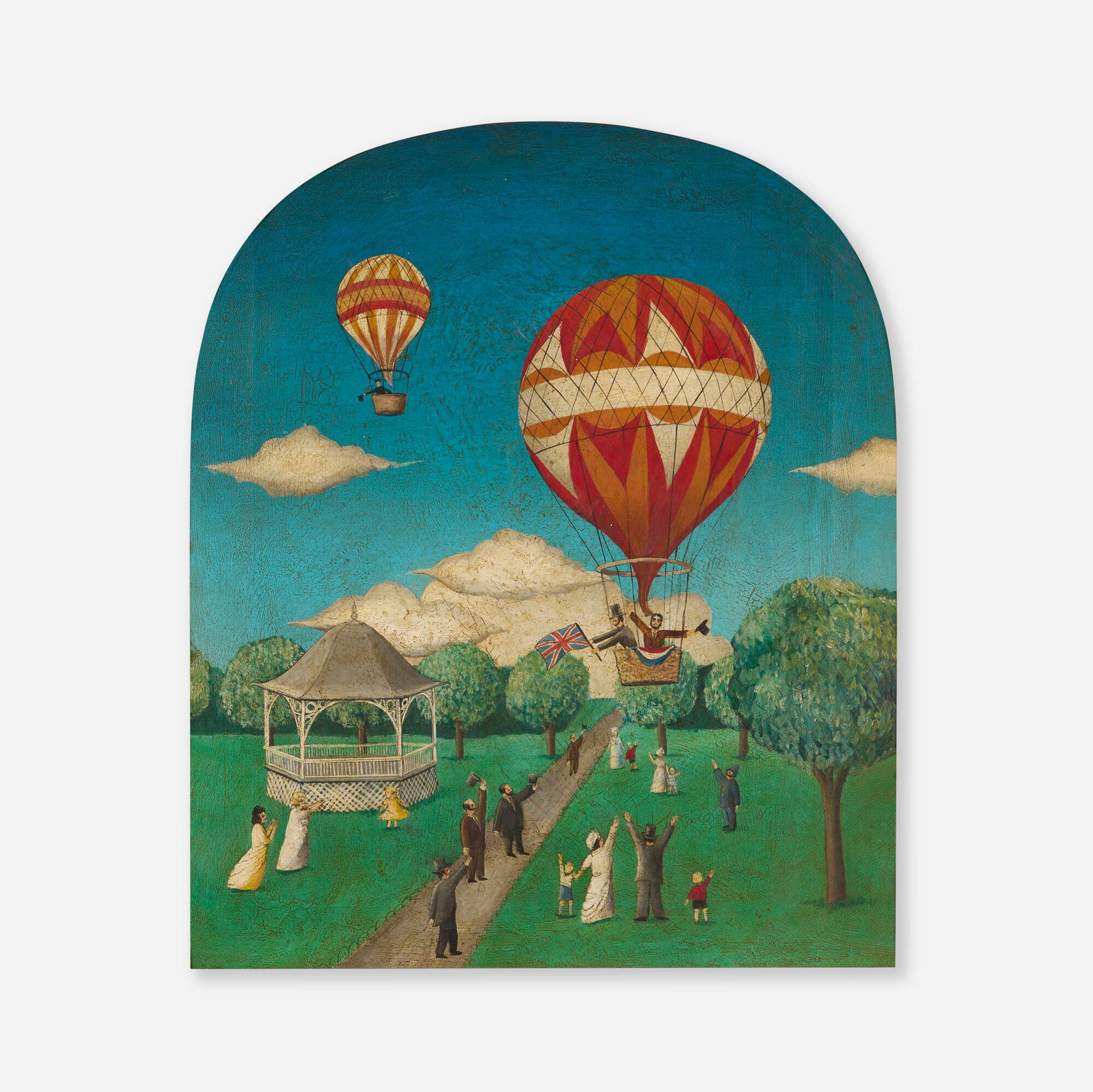Henri Emilien Rousseau, attribution, Balloons in the Park: Henri Emilien Rousseau, attribution Balloons in the Park oil on canvas 24 h x 20 w in (61 x 51 cm) Provenance: Wunderlich & Company, Inc., New York | Private Collection