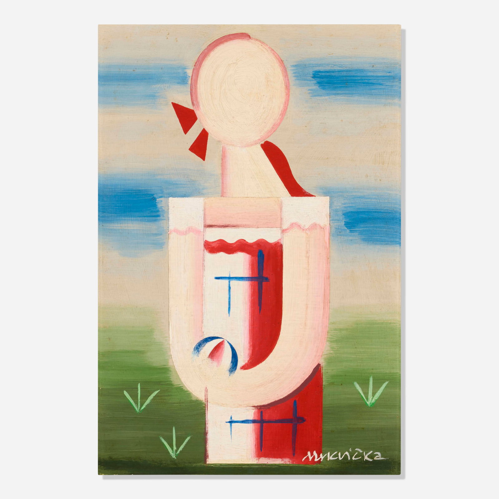 Otakar Mrkvicka, Untitled: Otakar Mrkvicka Untitled c. 1930 oil on board 18.375 h x 12.5 w in (47 x 32 cm) Signed to lower right 'Mrkvicka'. This work will ship from Lambertville, New Jersey.