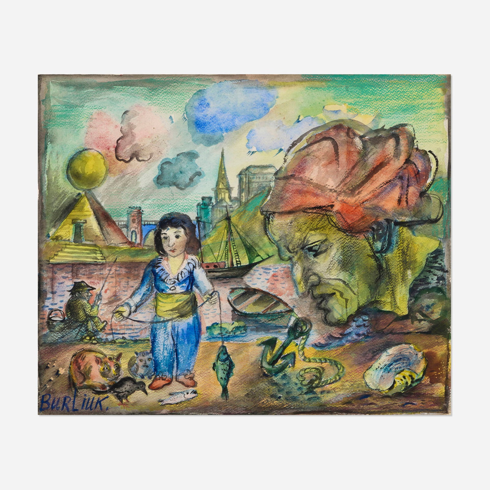 David Burliuk, Untitled: David Burliuk Untitled 1949 watercolor on paper 12.5 h x 15.125 w in (32 x 38 cm) Signed to lower left 'Burliuk'. This work will ship from Lambertville, New Jerse
