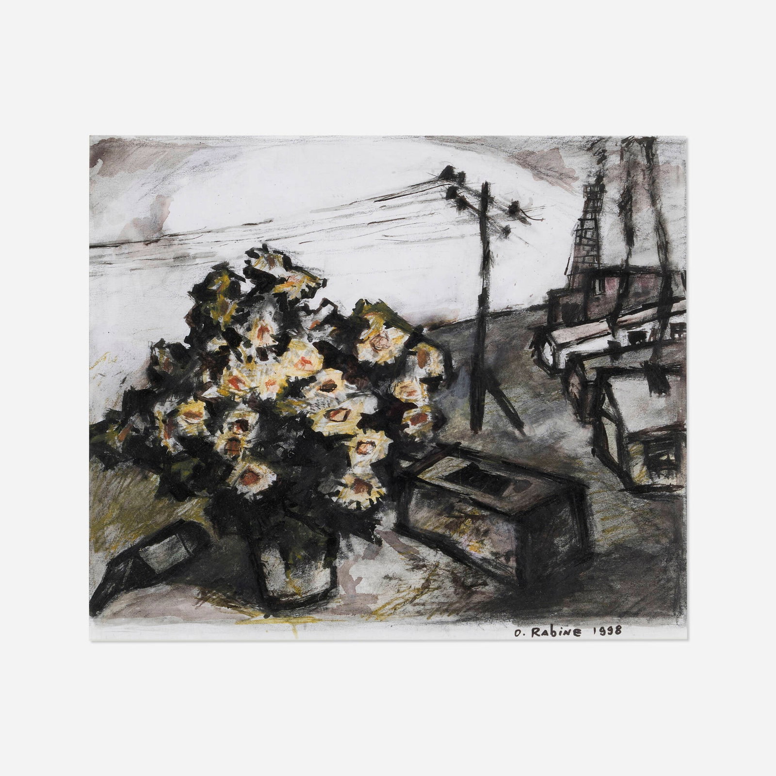 Oskar Rabine, Untitled: Oskar Rabine Untitled 1998 graphite, watercolor and ink on paper sight: 12 h x 14.25 w in (30 x 36 cm) Signed and dated to lower right 'O. Rabine 1998'. This work
