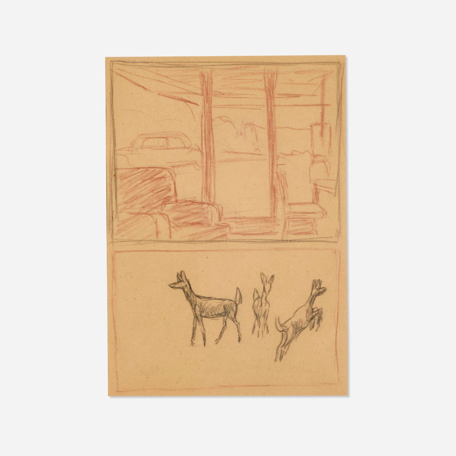 Edward Hopper, Studies of Room and Deer (double-sided) (1 of 4)