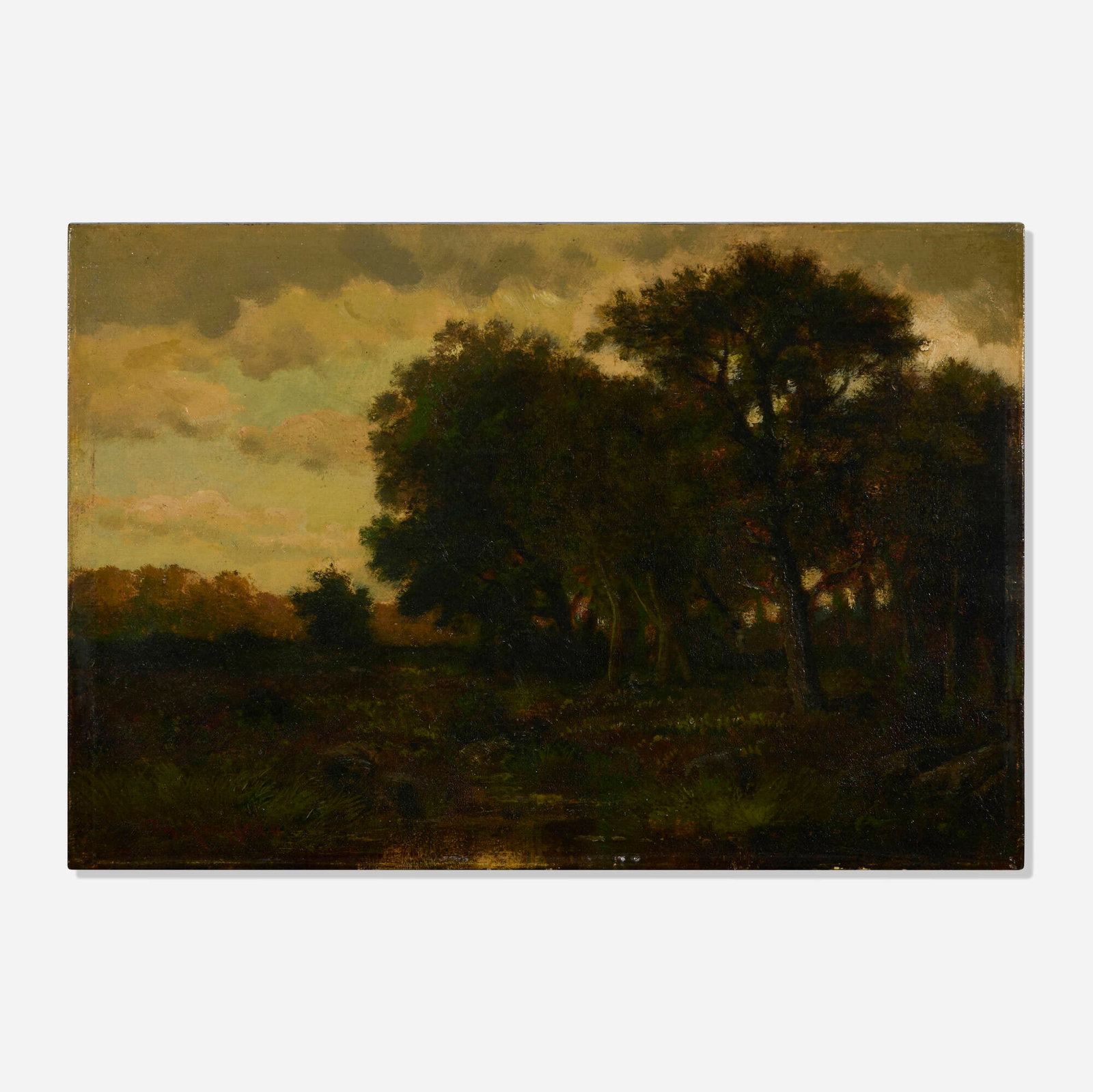 Style of Theodore Rousseau, Untitled: Style of Theodore Rousseau Untitled oil on wood panel 8.5 h x 12.5 w in (22 x 32 cm) Inscribed to lower left 'T. Rousseau'. Inscribed to verso 'T. Rousseau'. This work will ship