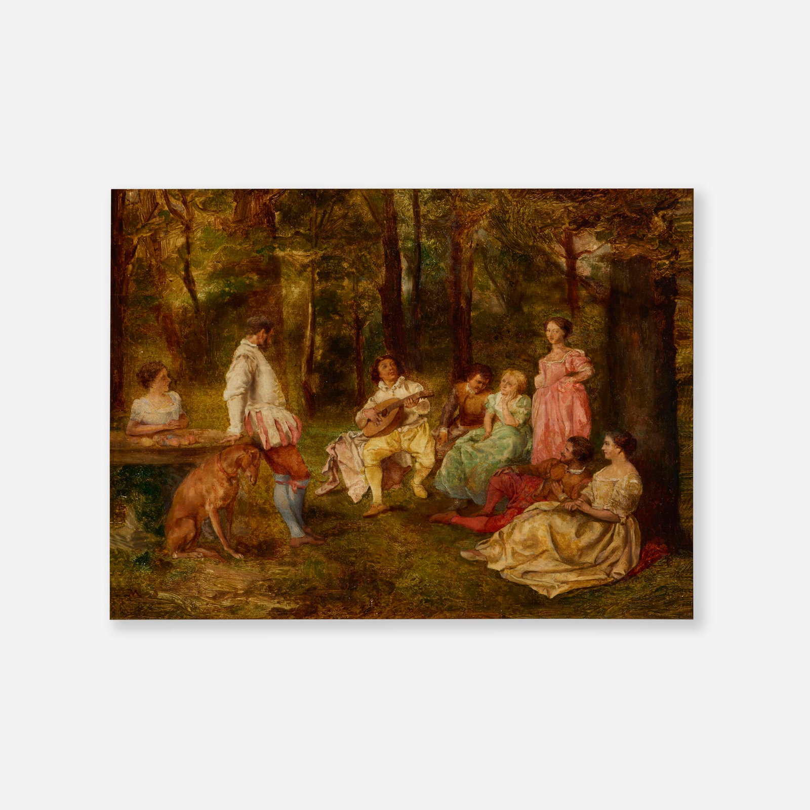 Jean-Louis-Ernest Meissonier, Le concert champetre: Jean-Louis-Ernest Meissonier Le concert champetre oil on panel 11.25 h x 14.625 w in (29 x 37 cm) Signed to lower left 'EM'. Provenance: Massol, Pairs, 7 December 2005, Lot 83 | Private