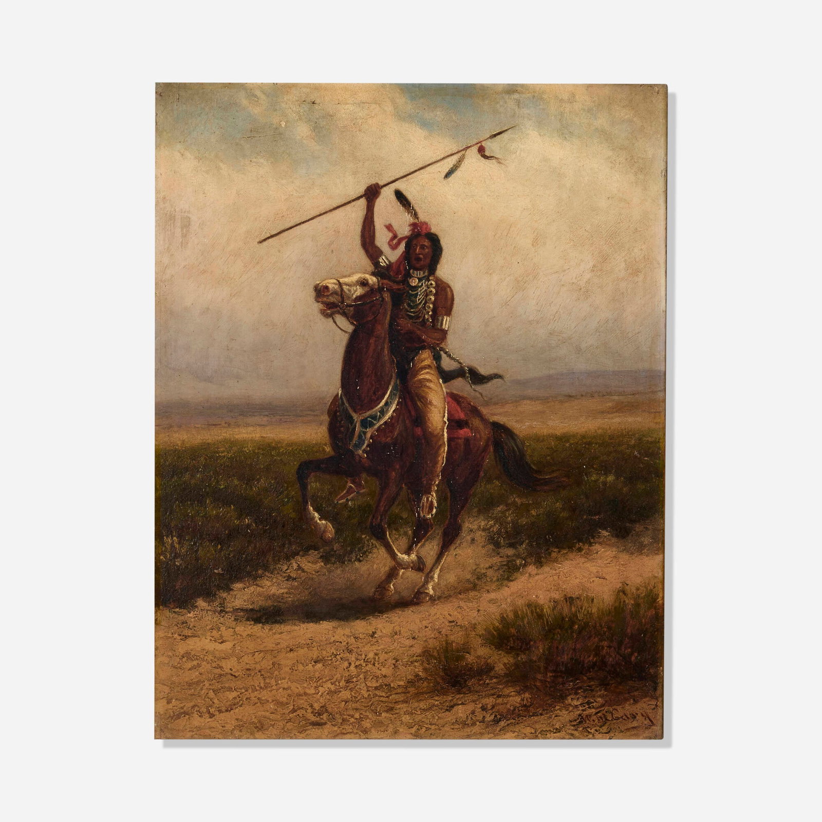 William de la Montagne Carey, Indian Scout: William de la Montagne Carey Indian Scout oil on canvas 14 h x 10.75 w in (36 x 27 cm) Signed to lower right 'W. M. Carey'. This work will ship from Lambertville, New Jersey.
