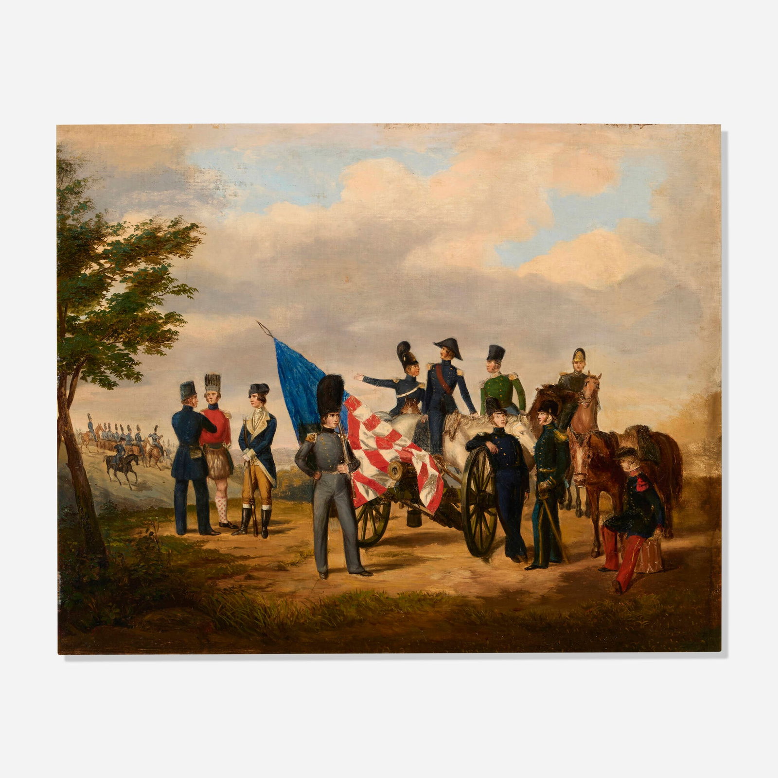 Robert Walter Weir, Visitor's Day at West Point: Robert Walter Weir Visitor's Day at West Point c. 1865 oil on panel 16 h x 20 w in (41 x 51 cm) Signed to lower left 'Robert W. Weir'. Titled to verso 'Visitor's Day at West Point'.